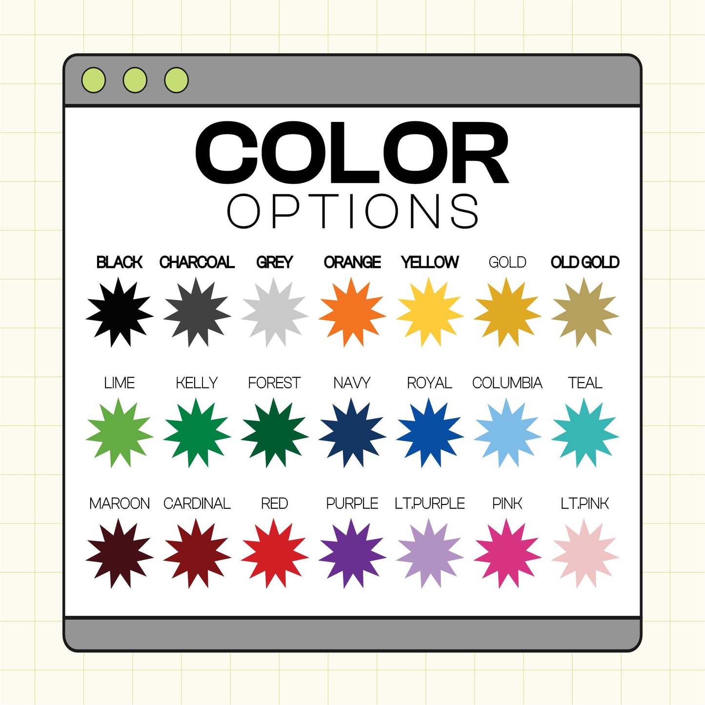 color chart for custom school spirit png files