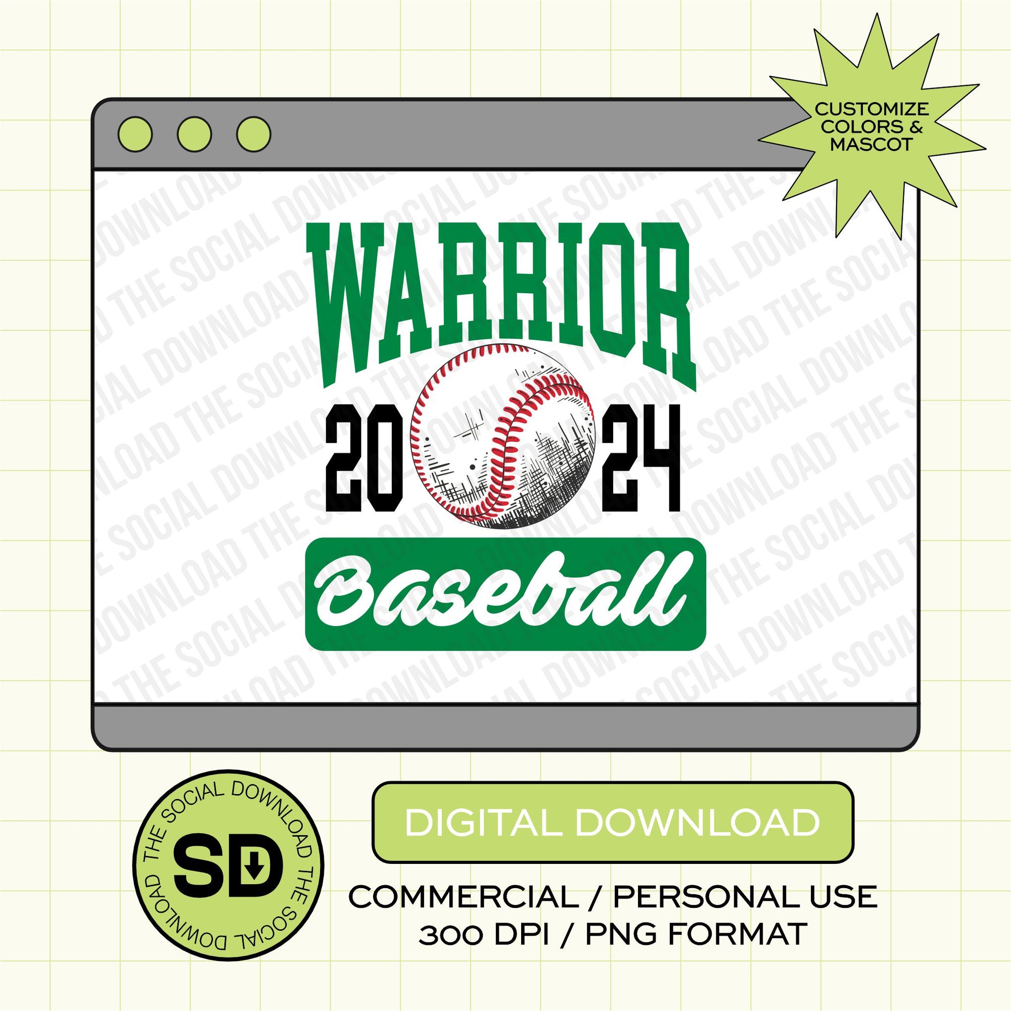 Vintage Team Baseball Custom PNG File (BB1008)