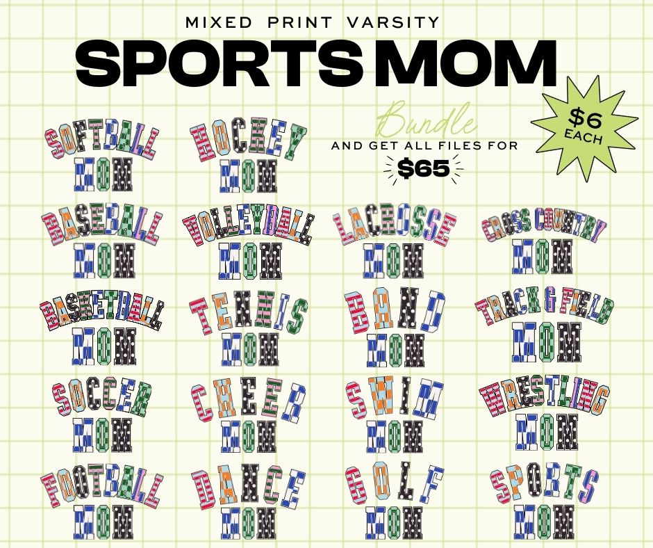 Mixed Print Varsity Sports Mom BUNDLE- Instant Download PNG (MPV1000)