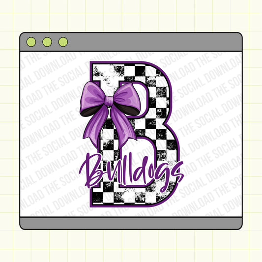 Checkered Team letter and Bow Custom Mascot School Spirit PNG 