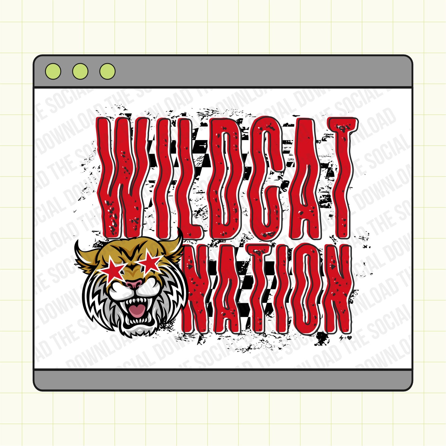 Distressed Mascot Nation checkered custom school png tee shirt download file