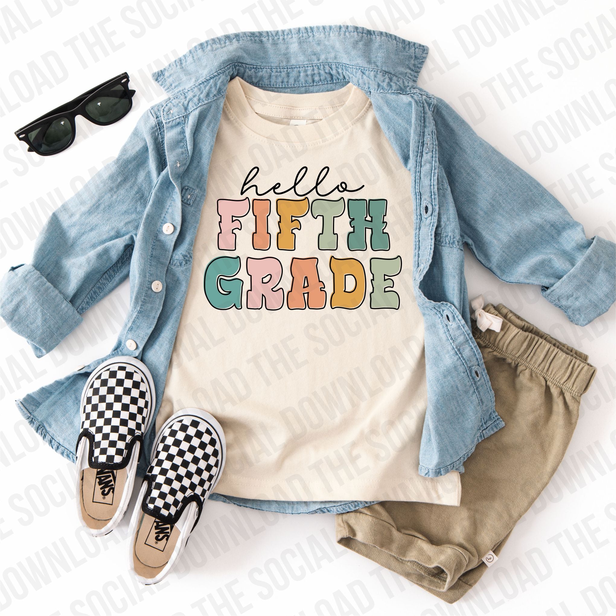 Groovy Flair Hello Fifth Grade PNG- INSTANT DOWNLOAD (GSNC-GF1001)