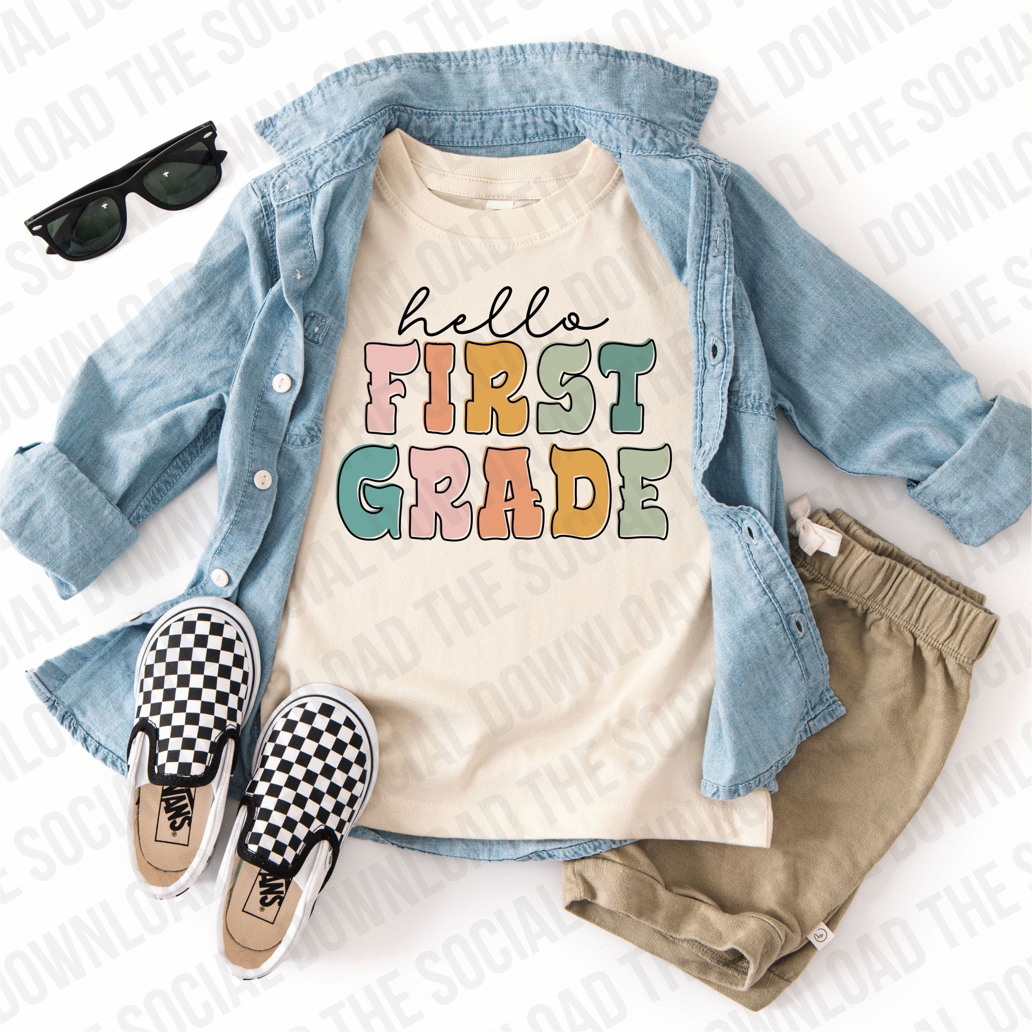 Groovy Flair Hello First Grade PNG- INSTANT DOWNLOAD (GSNC-GF1001)