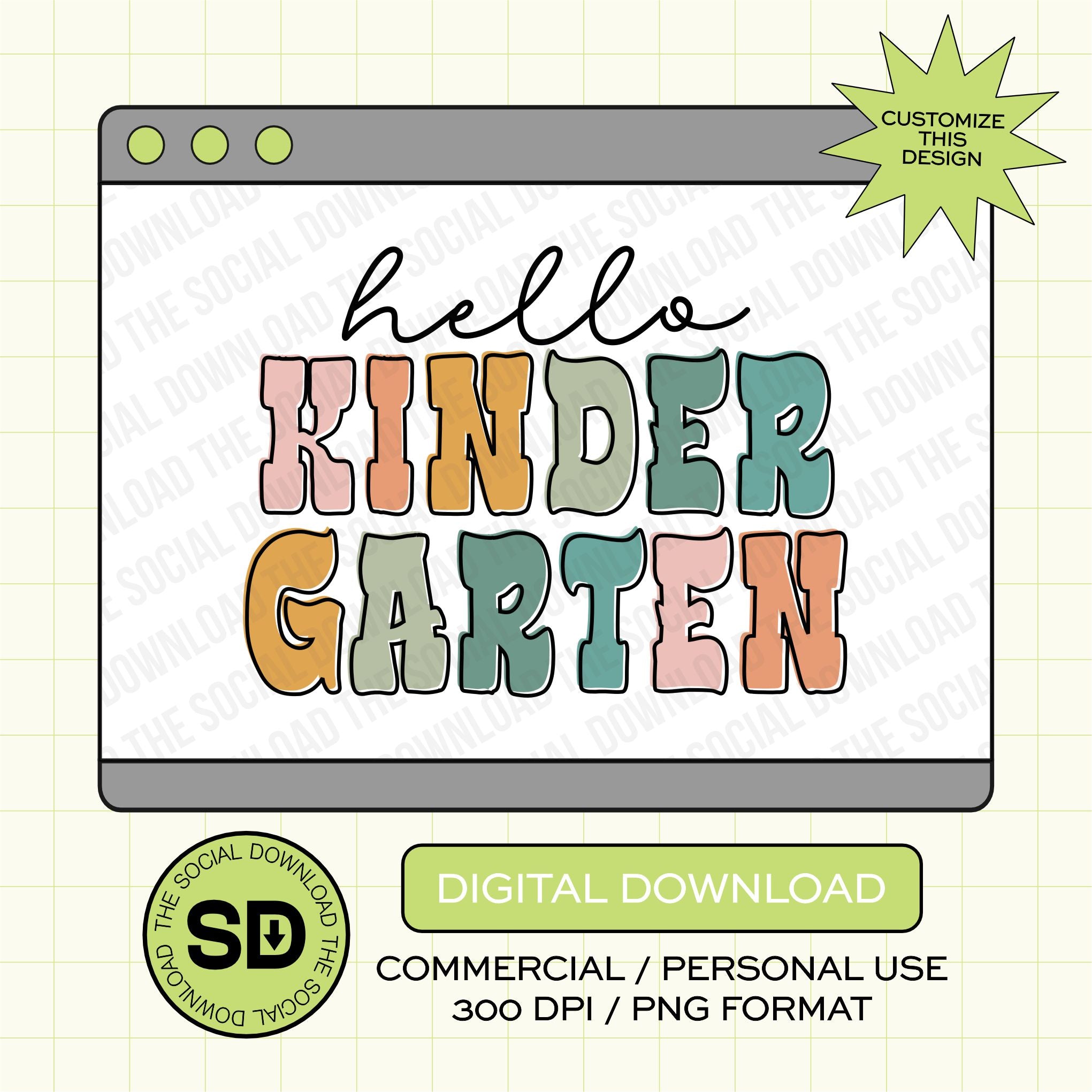 Groovy Flair Hello Kindergarten Grade PNG- INSTANT DOWNLOAD (GSNC-GF1001)