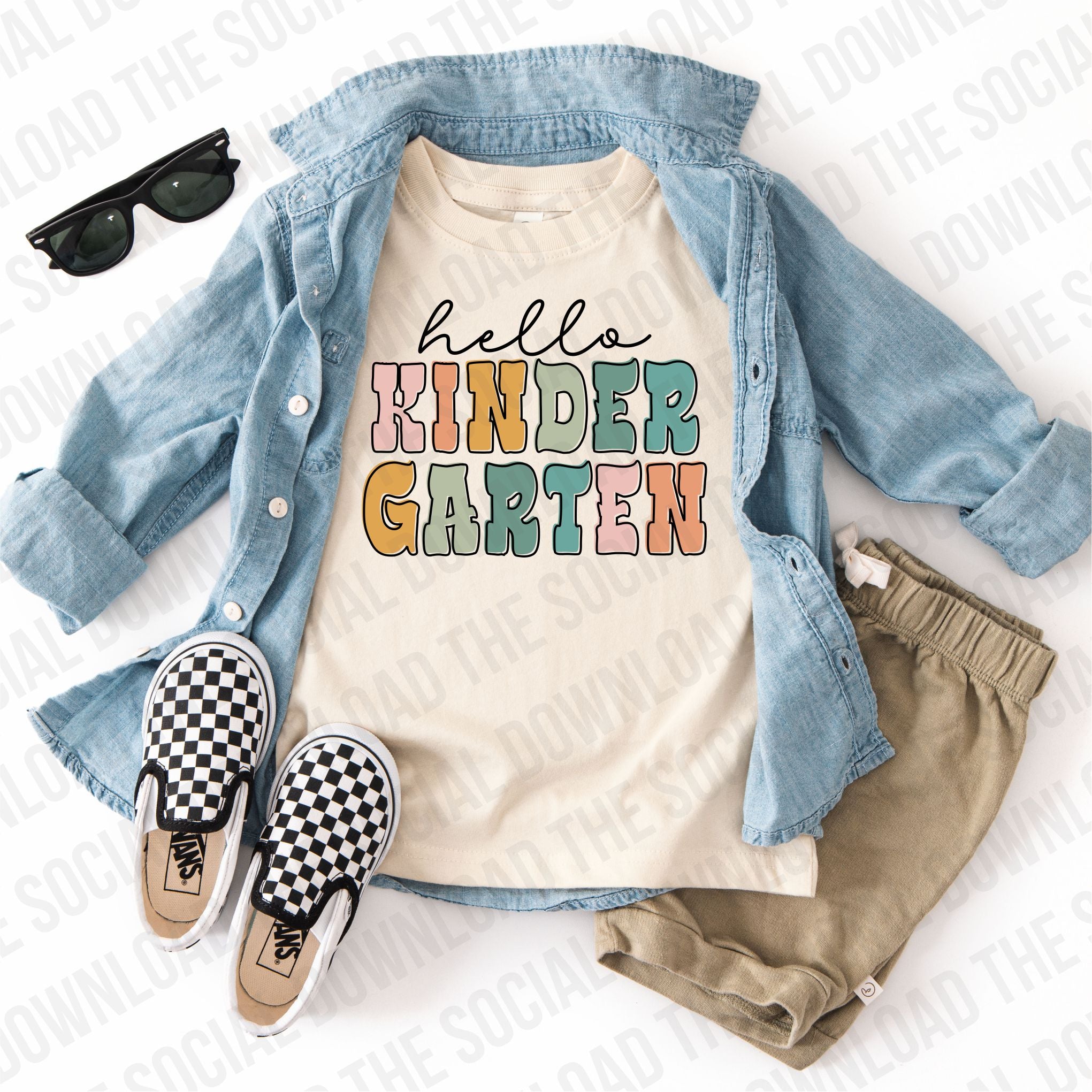 Groovy Flair Hello Kindergarten Grade PNG- INSTANT DOWNLOAD (GSNC-GF1001)