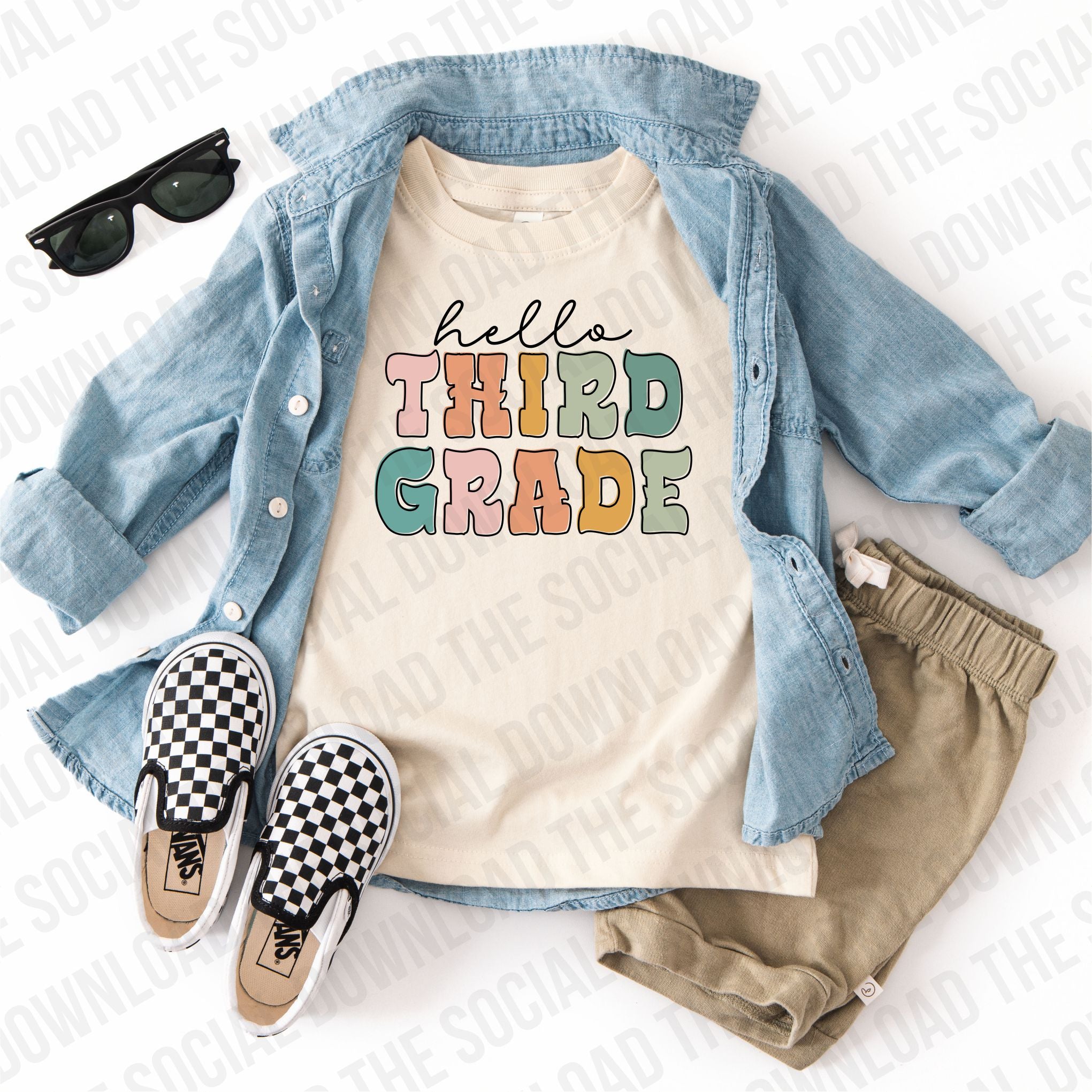 Groovy Flair Hello Third Grade PNG- INSTANT DOWNLOAD (GSNC-GF1001)