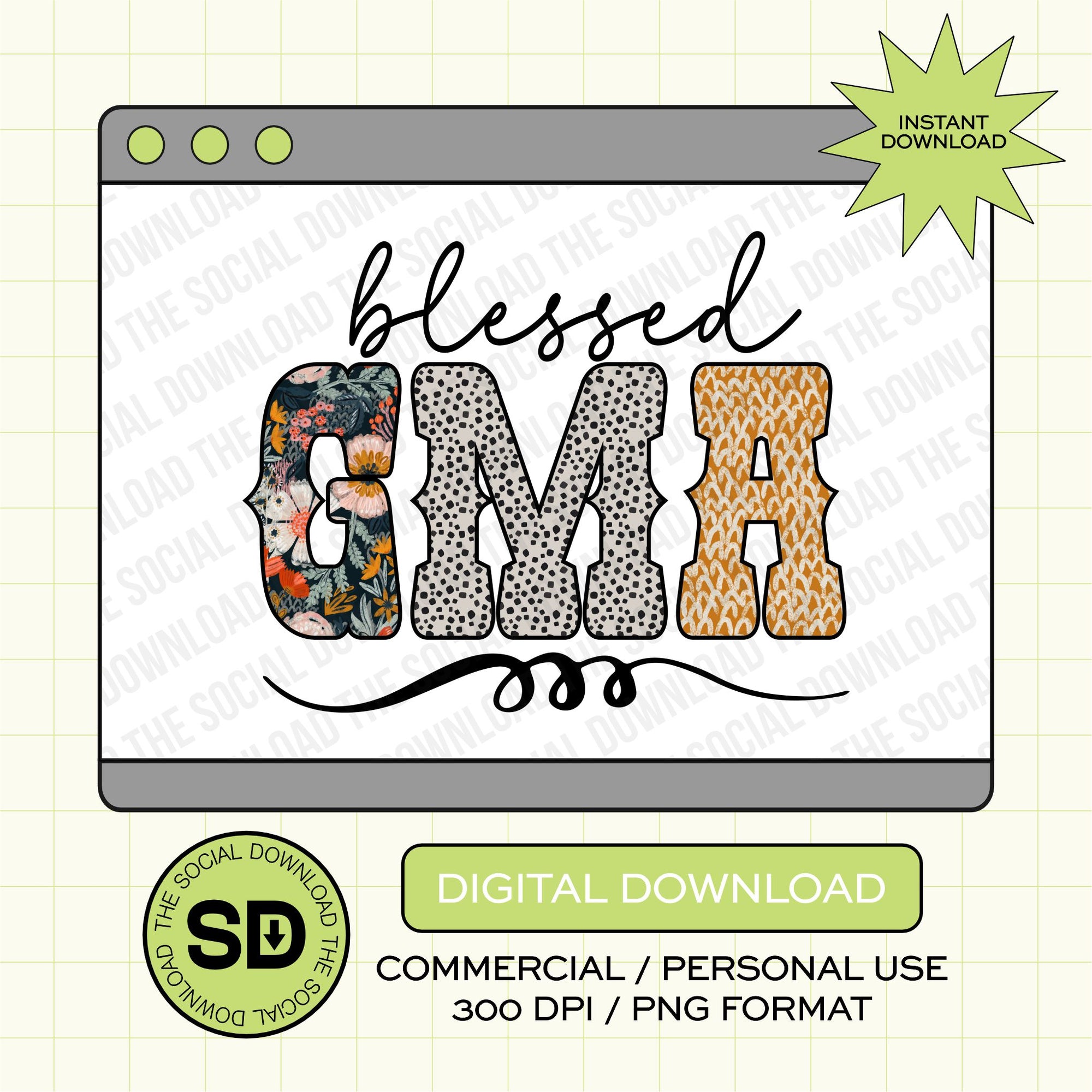 Blessed Gma Boho Floral PNG- INSTANT DOWNLOAD (MAMA1021-GMA)