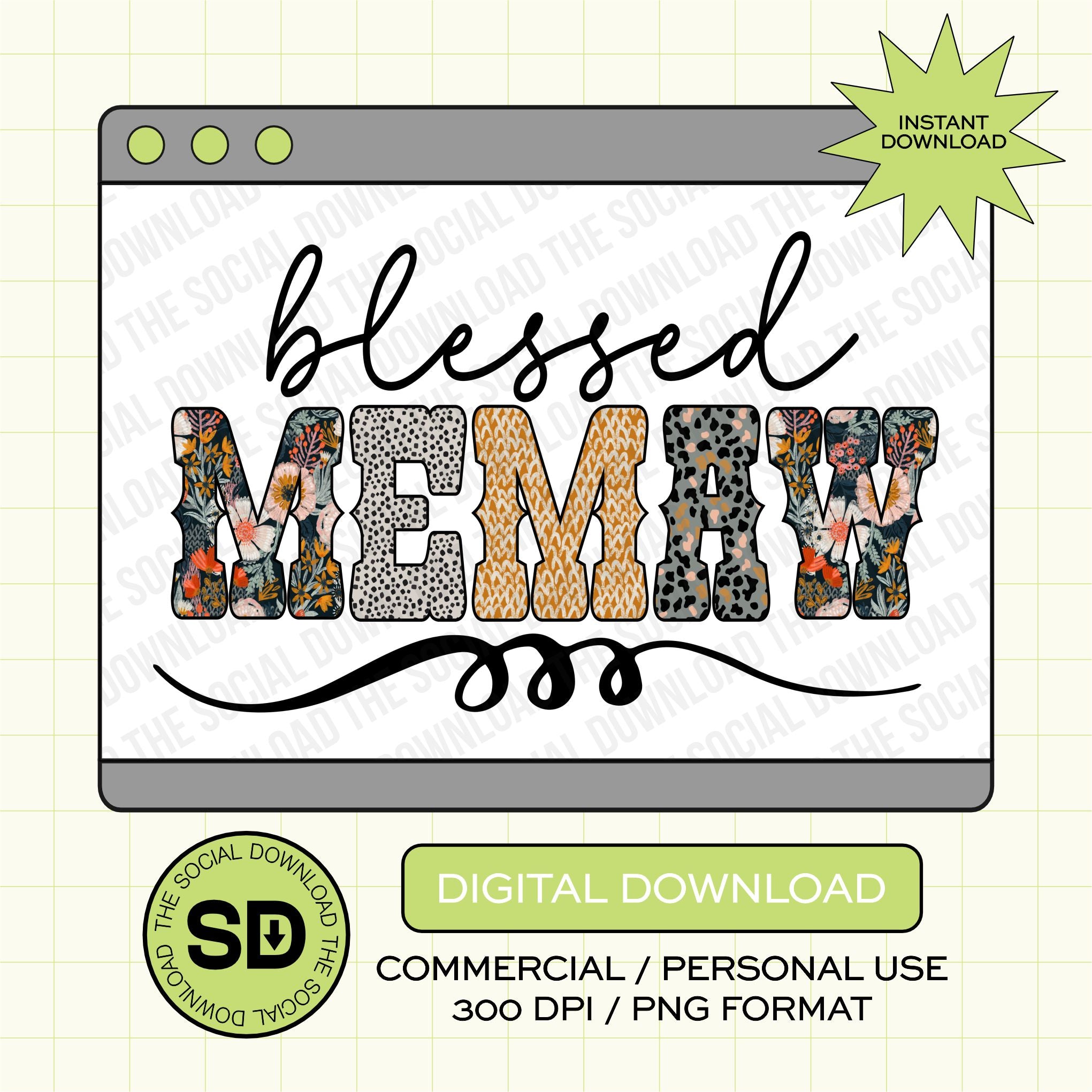 Blessed Memaw Boho Floral PNG- INSTANT DOWNLOAD (MAMA1021-MEMAW)