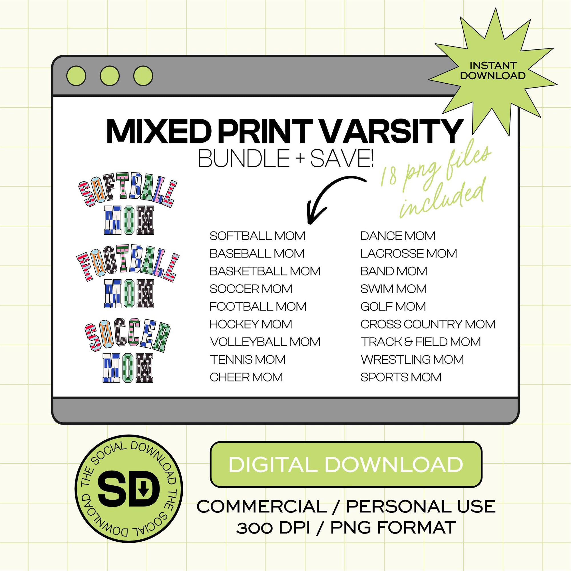 Mixed Print Varsity Sports Mom BUNDLE- Instant Download PNG (MPV1000)