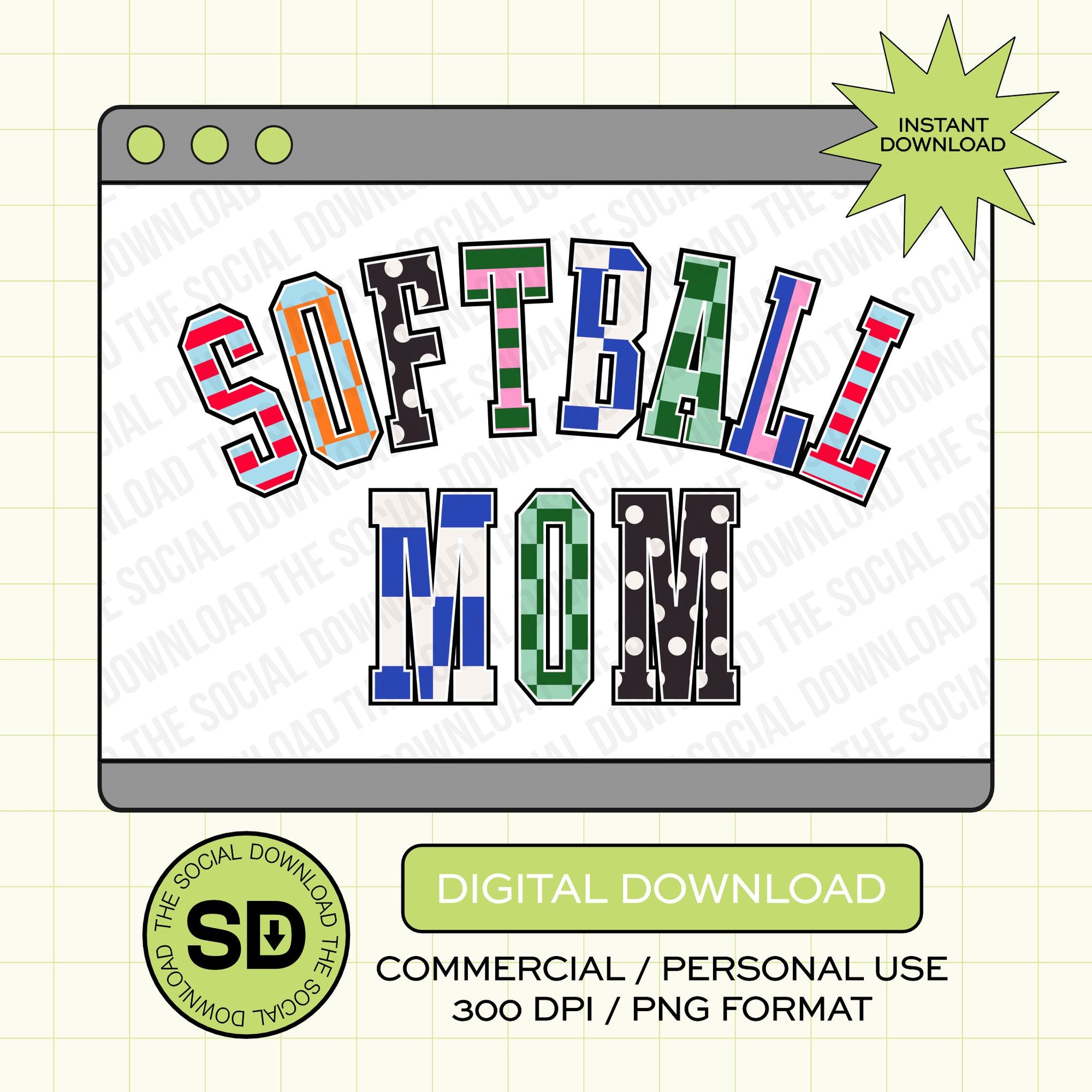 Mixed Print Varsity Softball Mom Instant Download PNG (MPV1001)