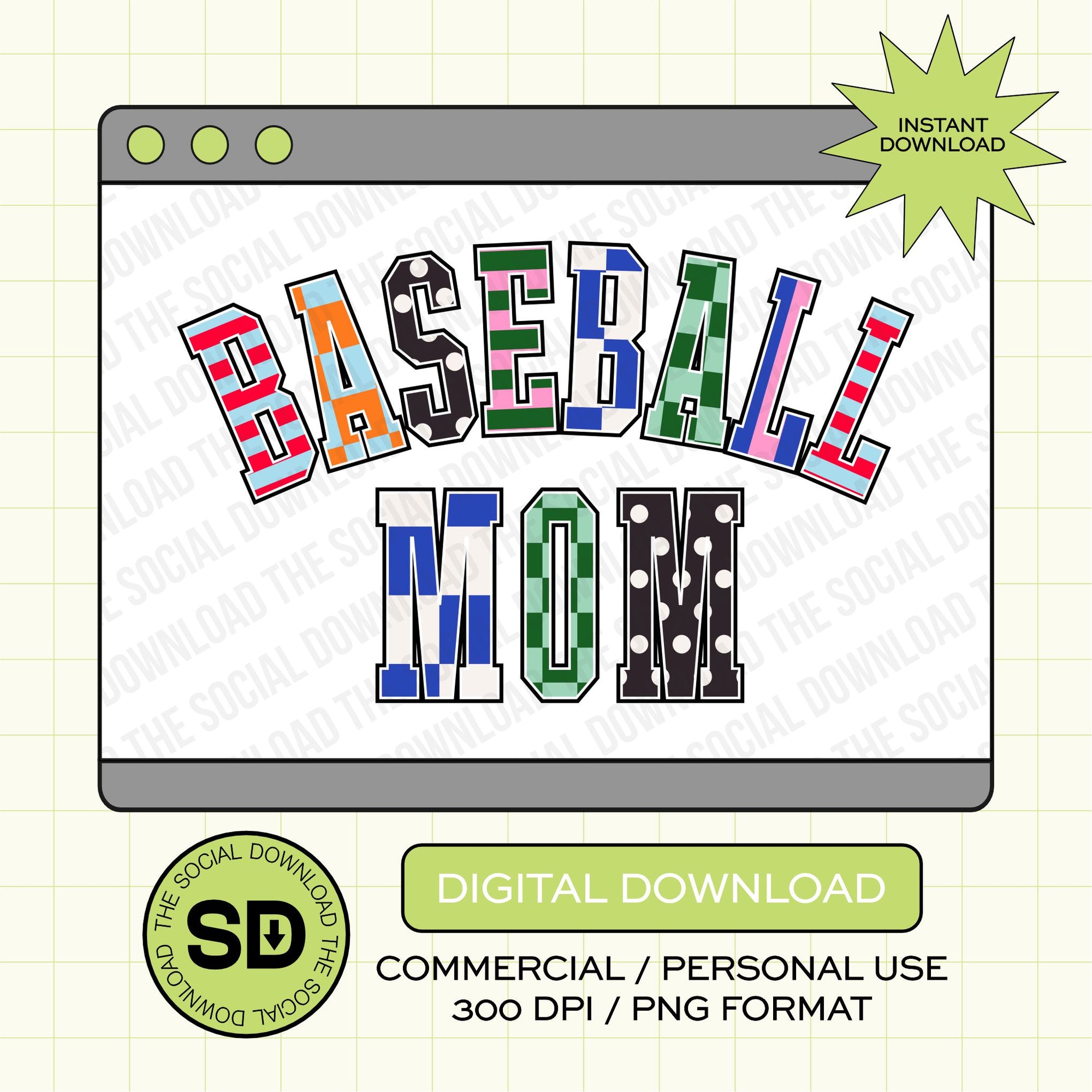 Mixed Print Varsity Baseball Mom Instant Download PNG (MPV1002)