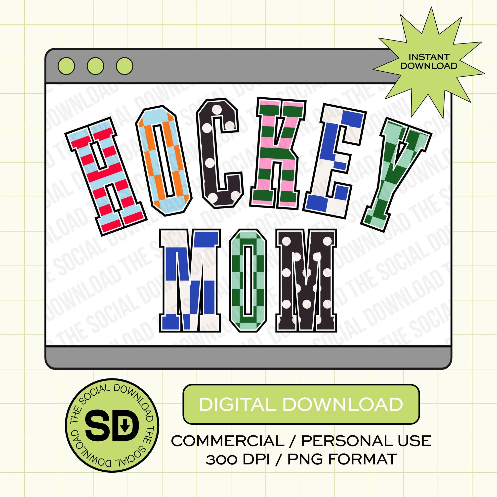 Mixed Print Varsity Hockey Mom- Instant Download PNG (MPV1006)