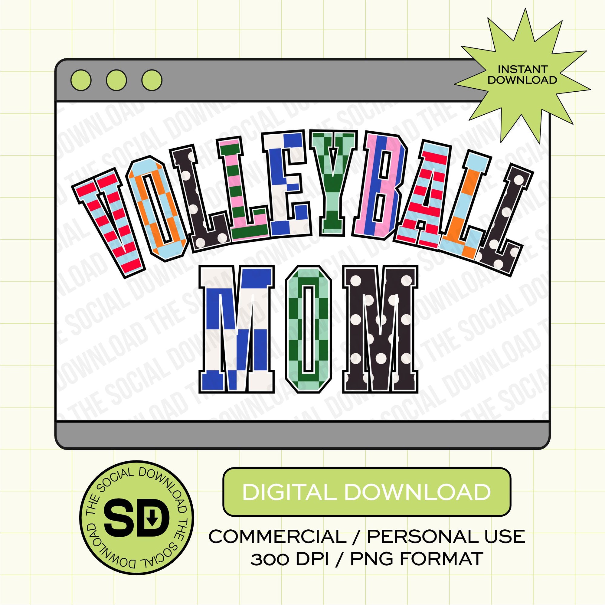 Mixed Print Varsity Volleyball Mom- Instant Download PNG (MPV1007)