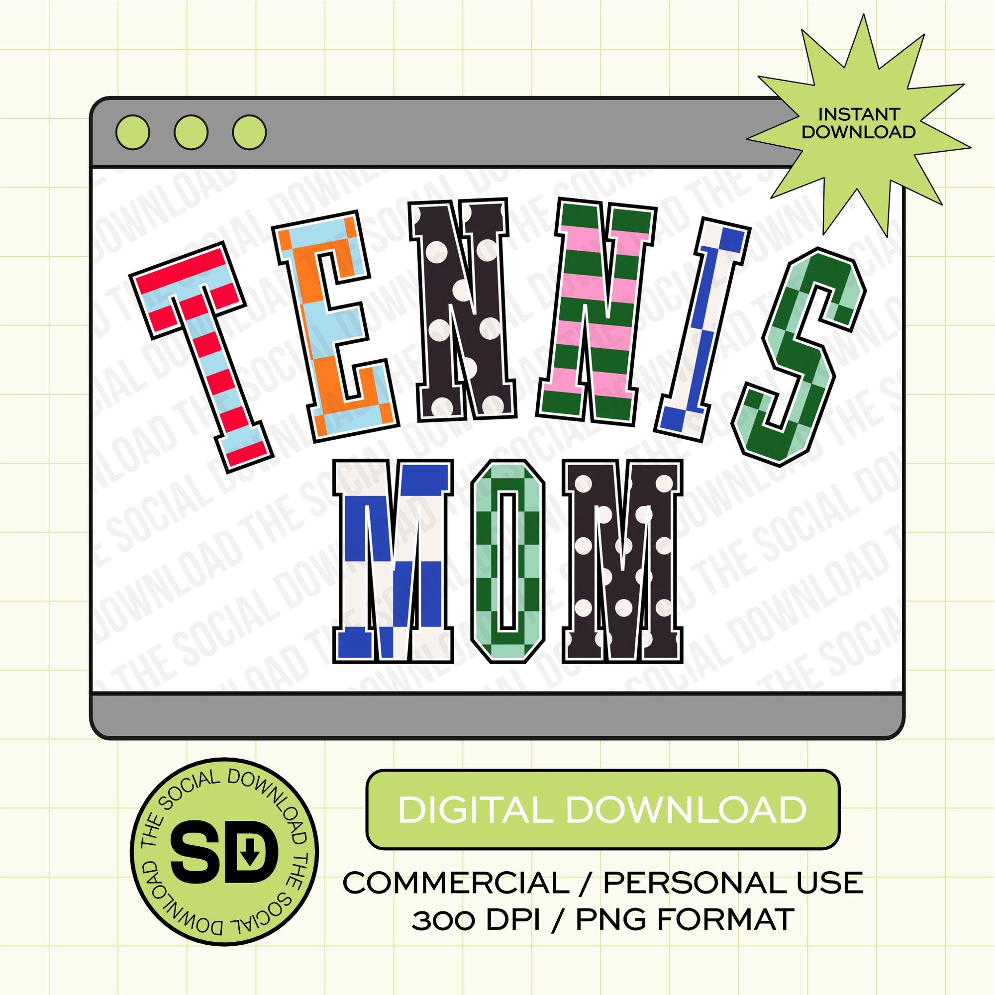 Mixed Print Varsity Tennis Mom- Instant Download PNG (MPV1008)