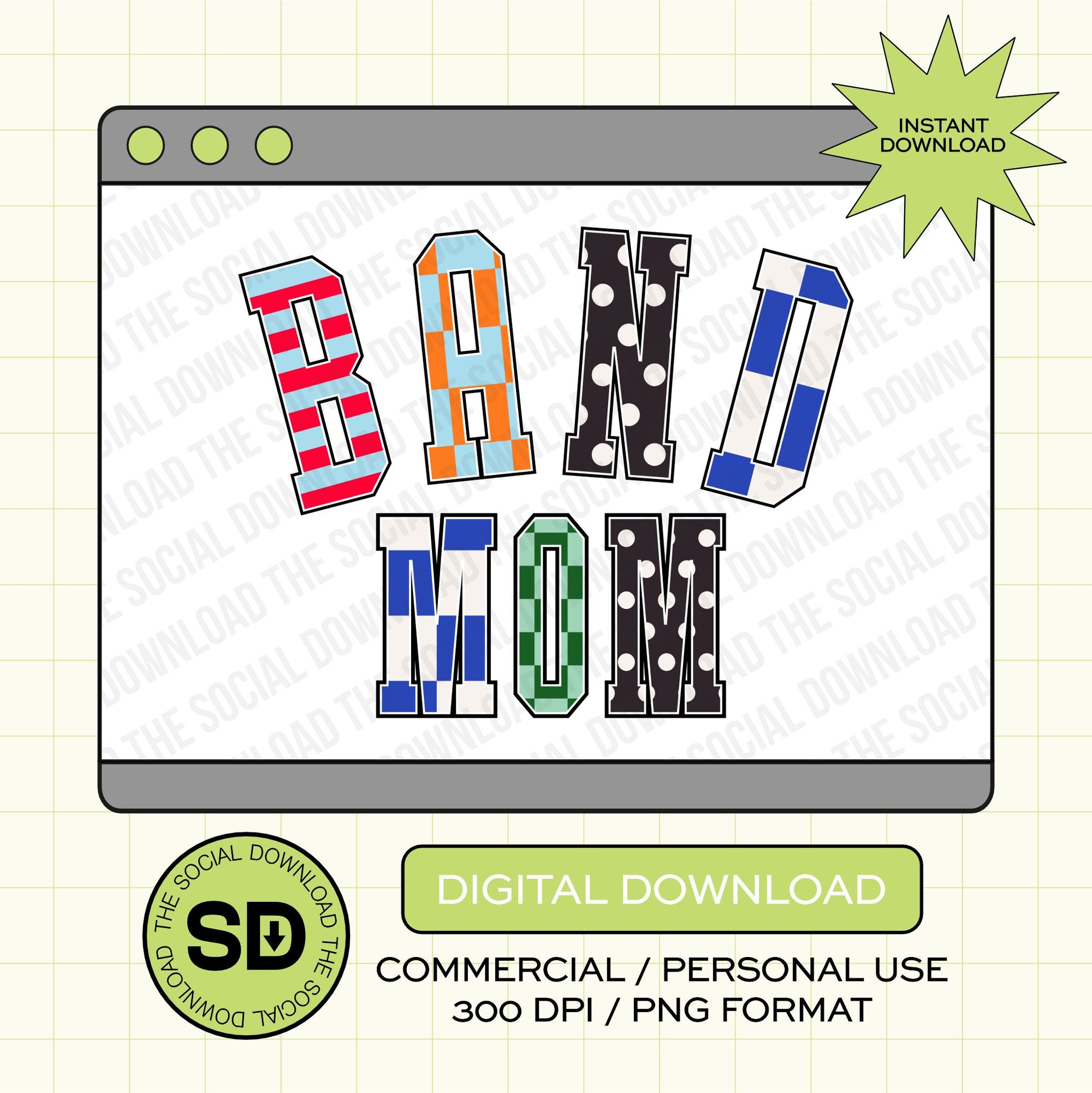 Mixed Print Varsity Band Mom- Instant Download PNG (MPV1012)