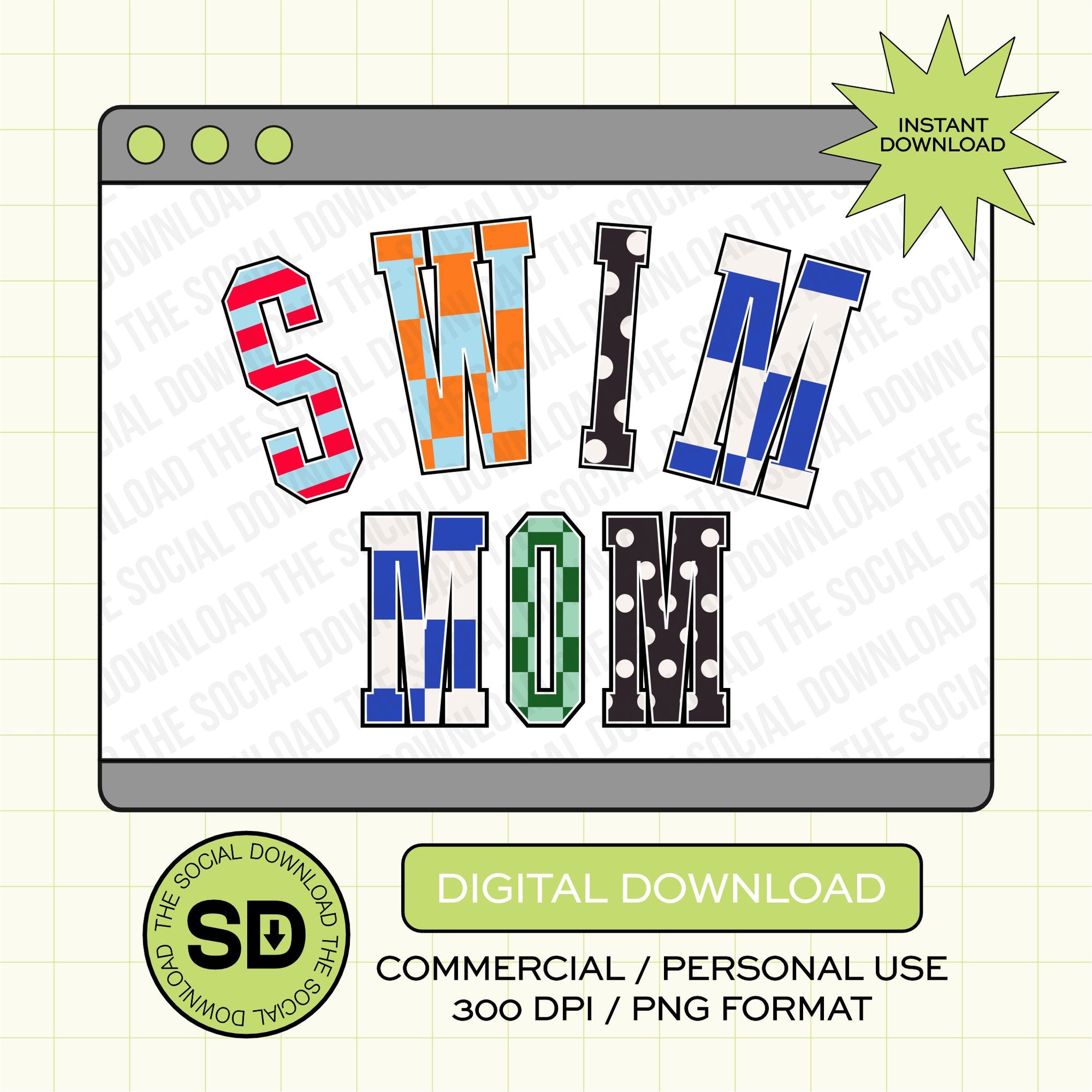 Mixed Print Varsity Swim Mom- Instant Download PNG (MPV1013)