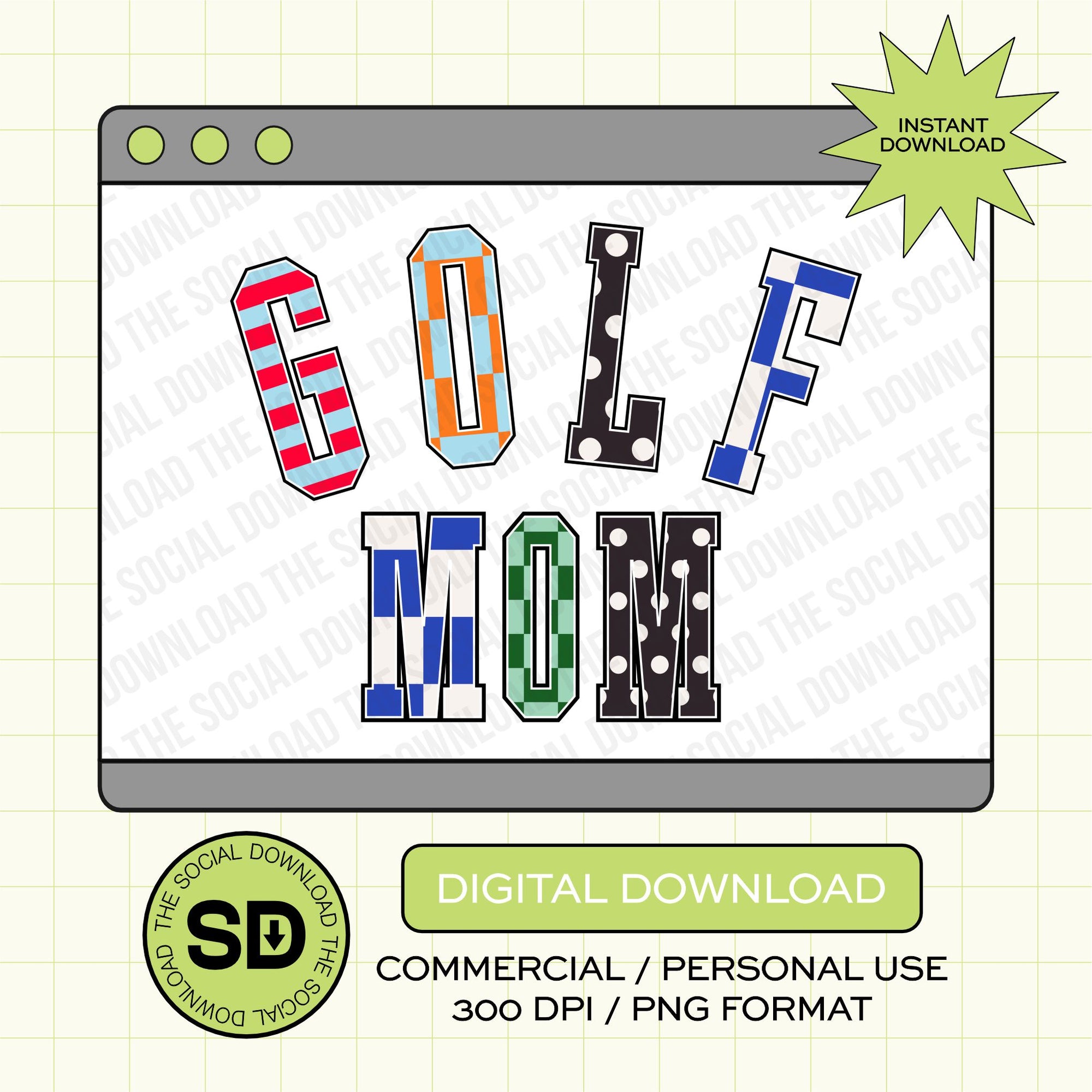 Mixed Print Varsity Golf Mom- Instant Download PNG (MPV1014)