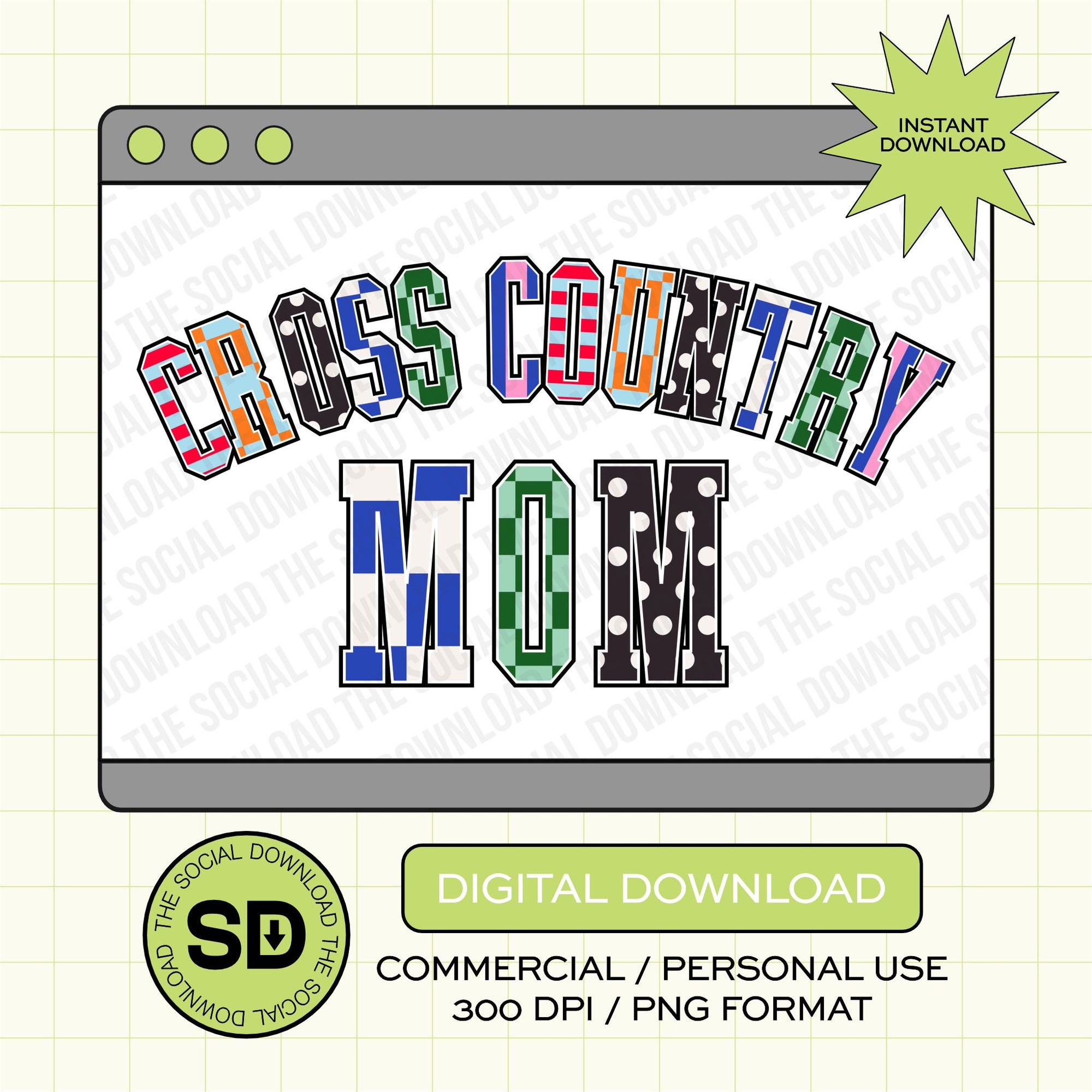 Mixed Print Varsity Cross Country Mom- Instant Download PNG (MPV1015)