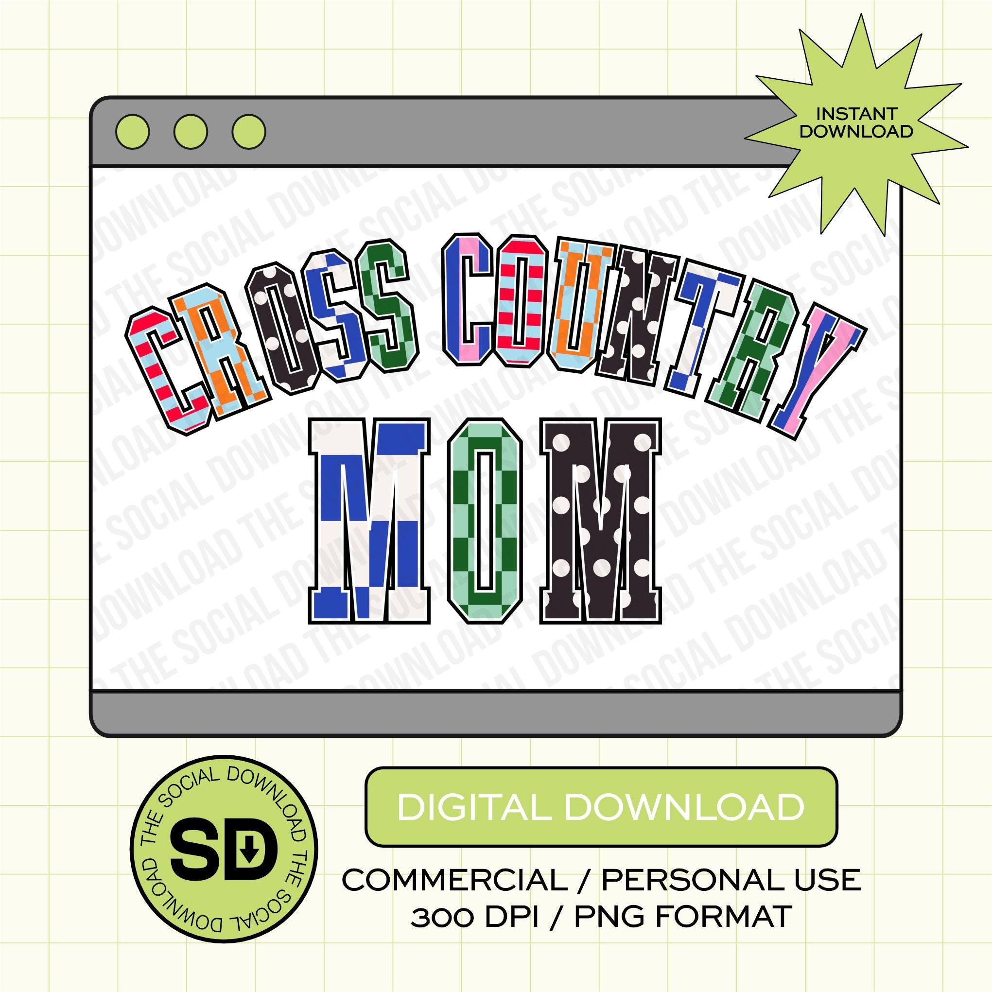 Mixed Print Varsity Cross Country Mom- Instant Download PNG (MPV1015)