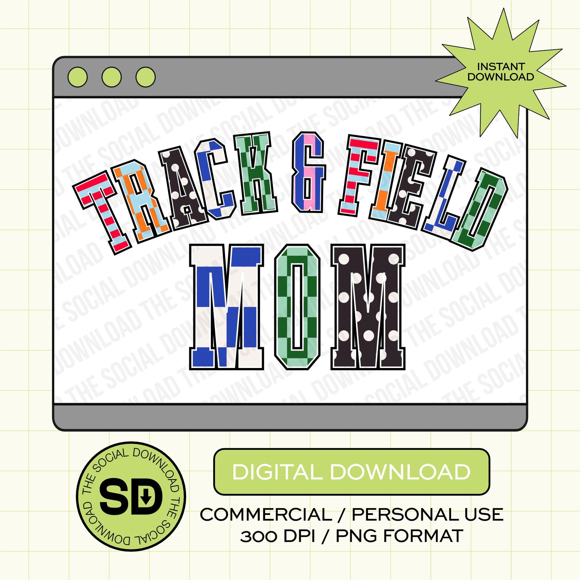 Mixed Print Varsity Track and Field Mom- Instant Download PNG (MPV1016)