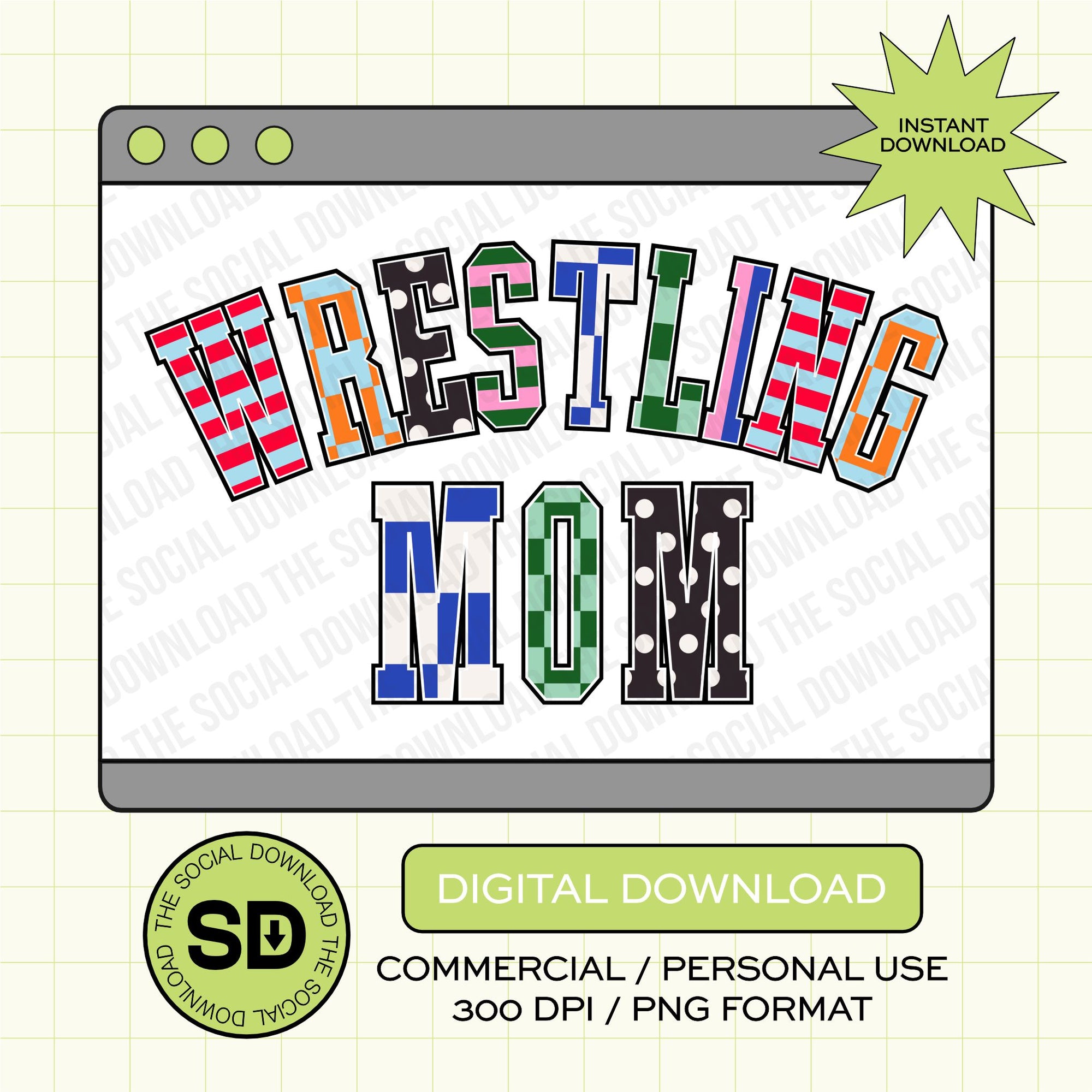 Mixed Print Varsity Wrestling Mom- Instant Download PNG (MPV1017)