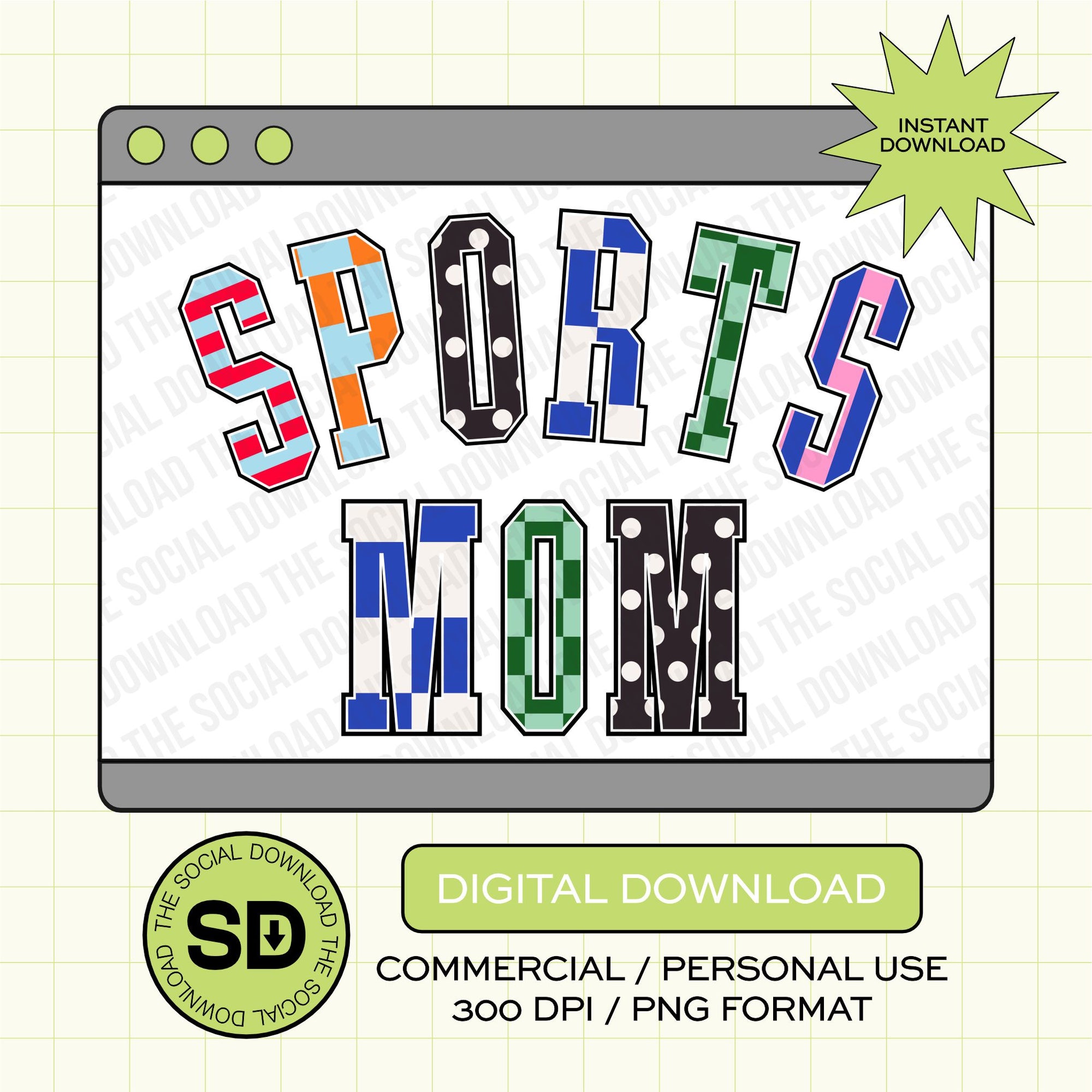 Mixed Print Varsity Sports Mom- Instant Download PNG (MPV1018)