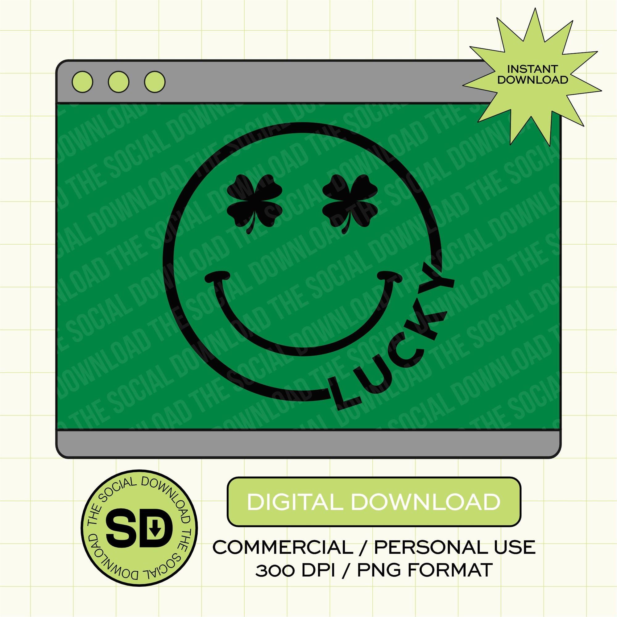 Lucky Smiley Face PNG- INSTANT DOWNLOAD (STPATTYID1007)