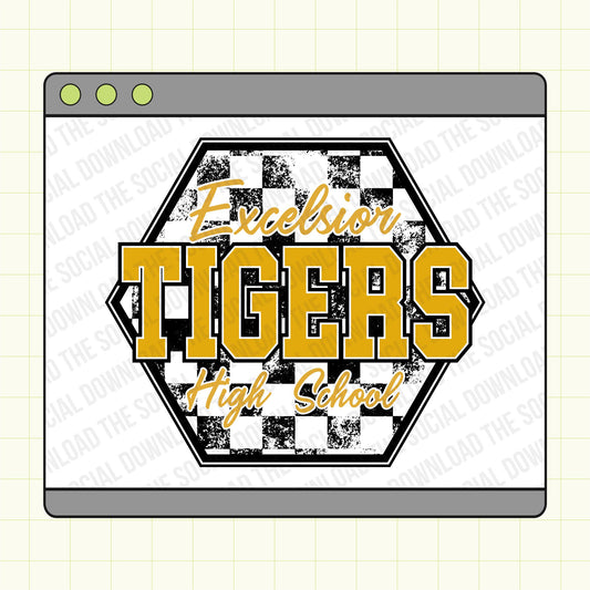 Distressed Checkered Custom Mascot School Spirit PNG File (SW1091)
