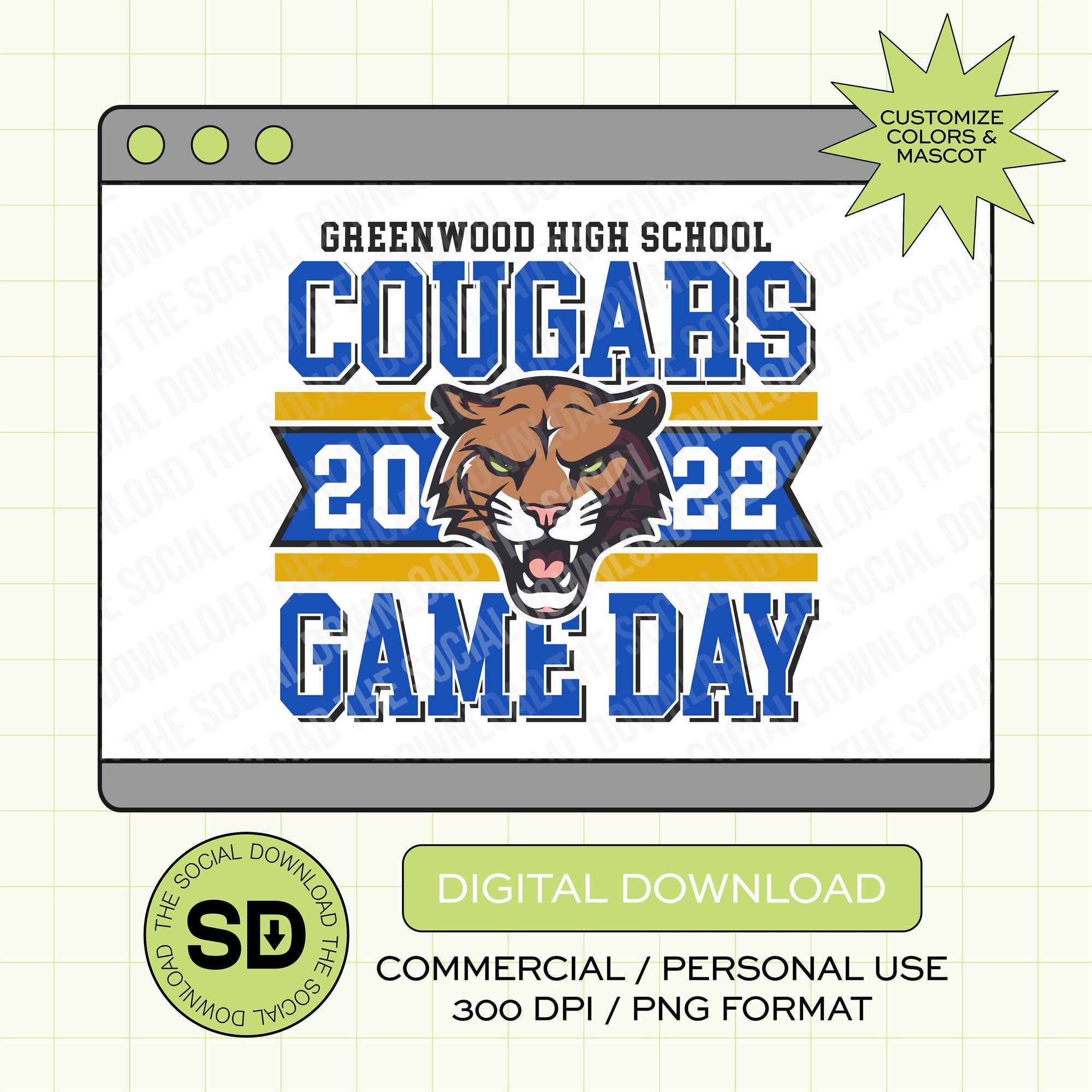 Center Mascot Custom School Spirit PNG File (SW1017)