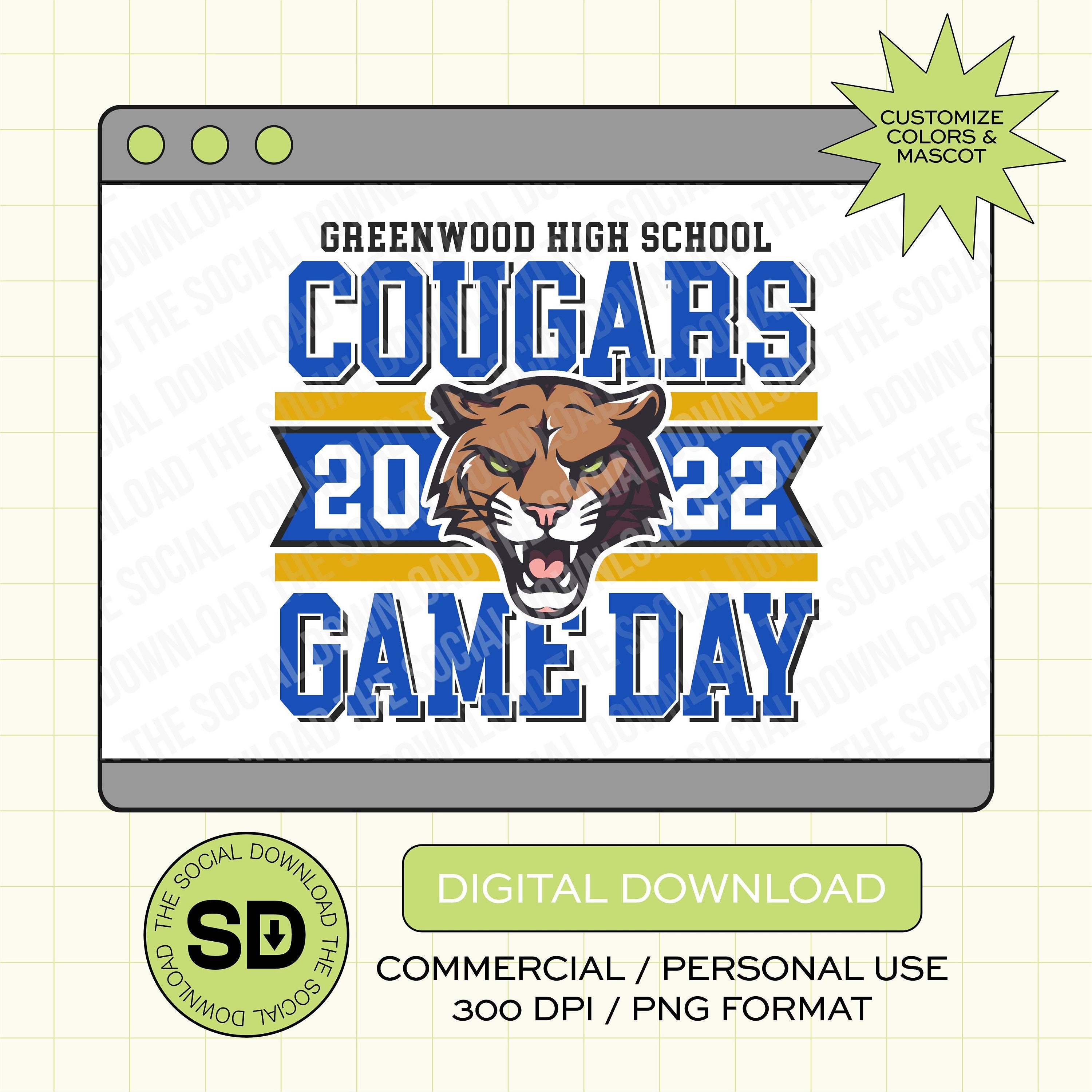 Center Mascot Custom School Spirit PNG File (SW1017)