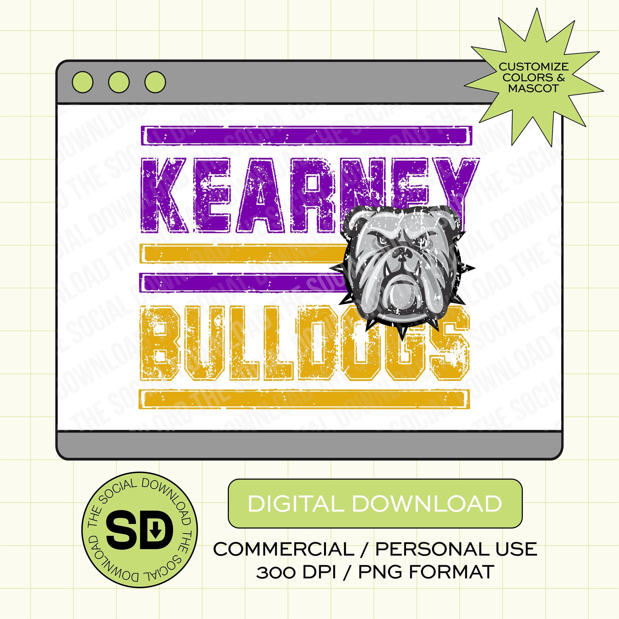Distressed Stripe Mascot Custom School Spirit PNG File (SW1008)