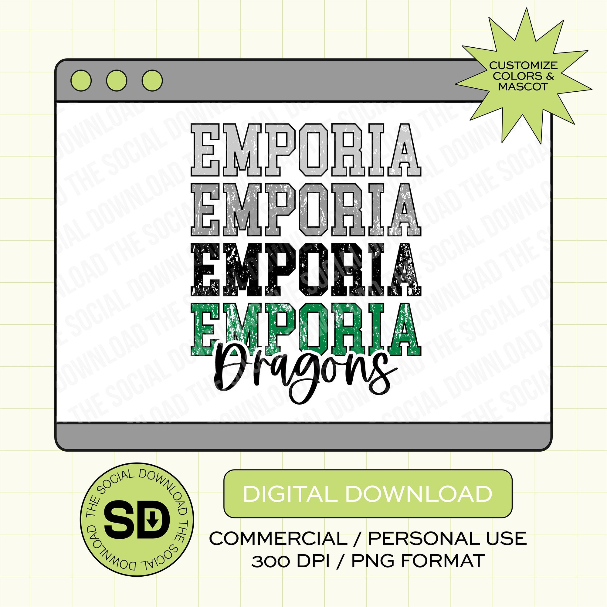 Ombre Distressed Mascot Repeat Custom School Spirit PNG File (SW1006)