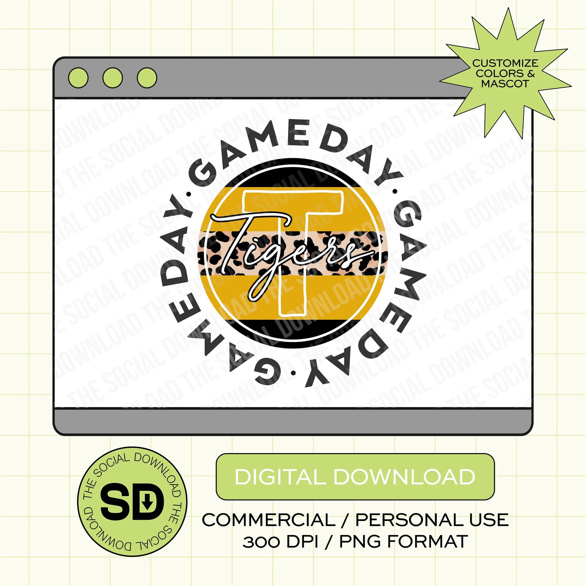 Leopard Mascot Game Day Custom School Spirit PNG File (SW1002)