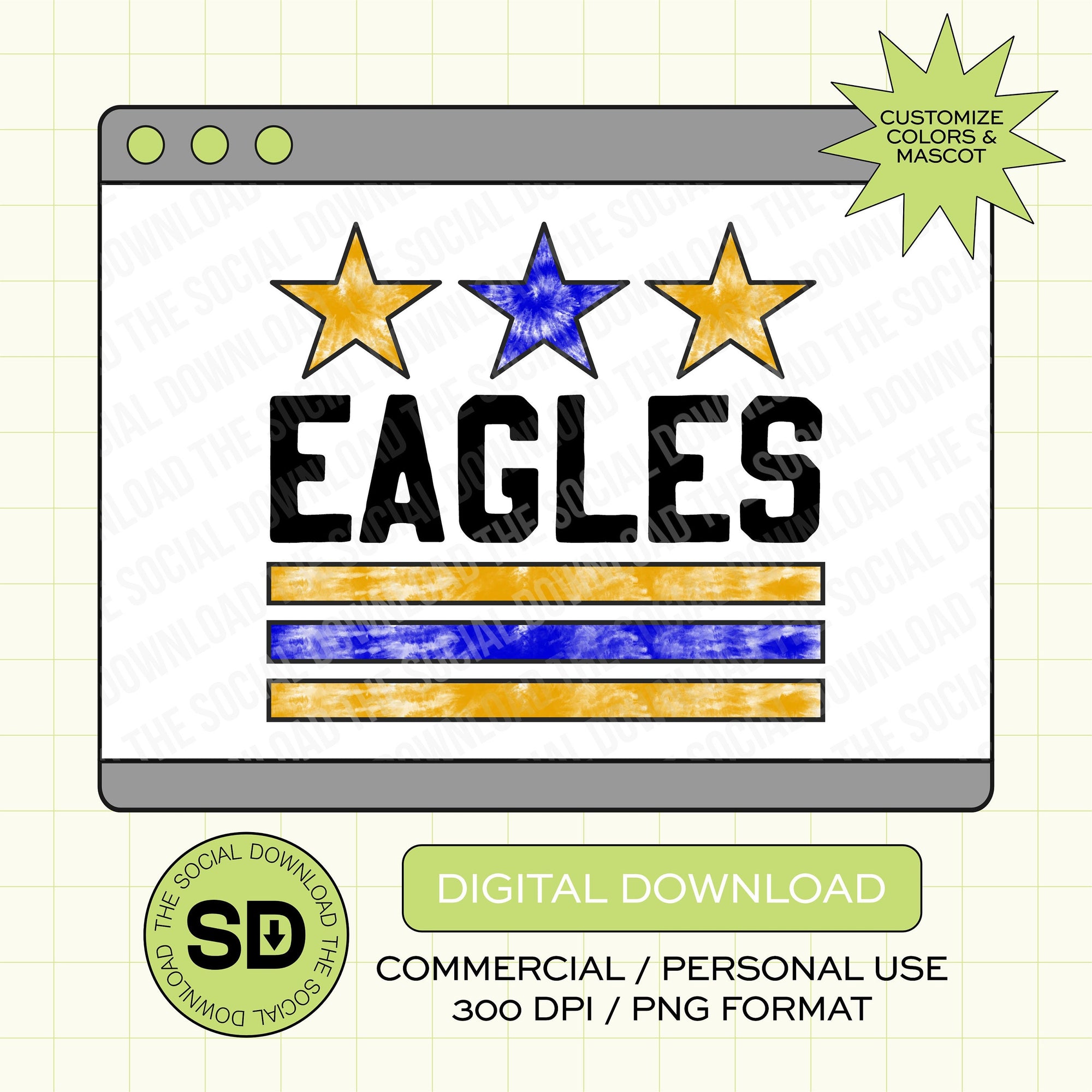 Custom Stars and Stripes Custom School Spirit PNG File (SW1001)