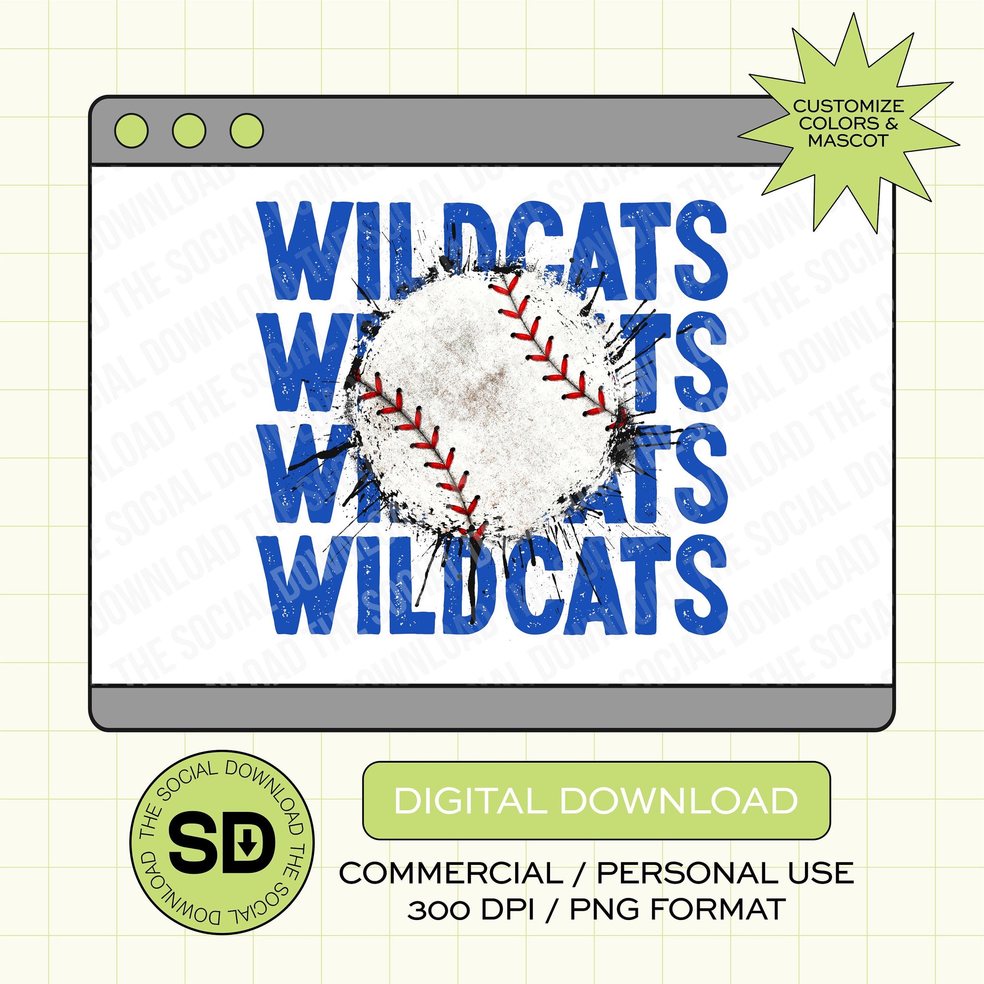 Splatter Baseball Team Custom PNG File (BB1005)