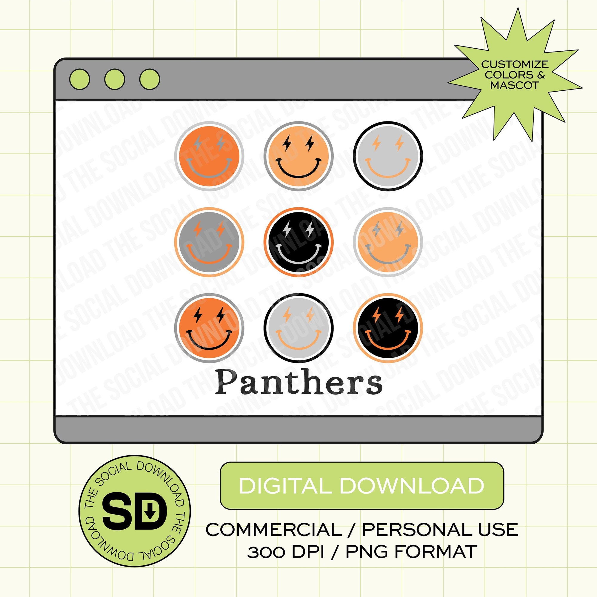 Color Block Happy Faces Mascot Custom School Spirit PNG File (SW1020)
