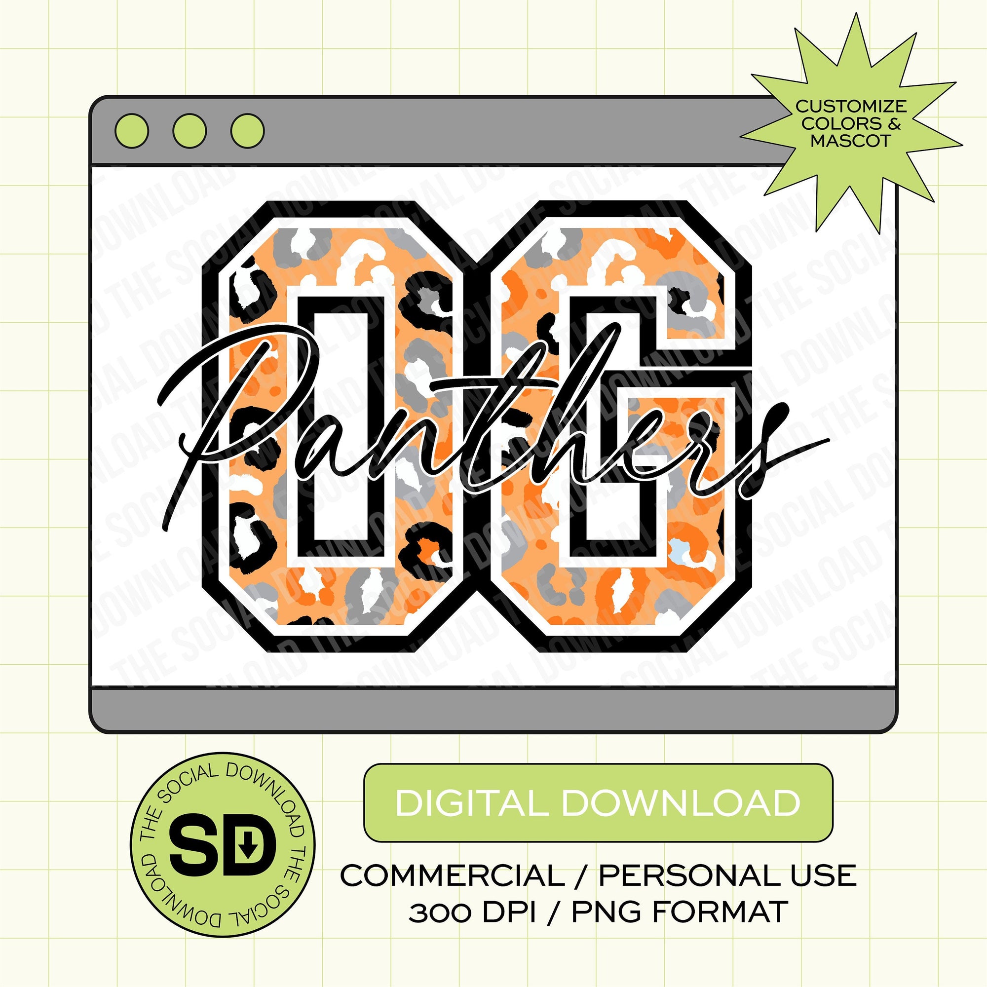 Leopard Mascot Custom School Spirit PNG File (SW1011)