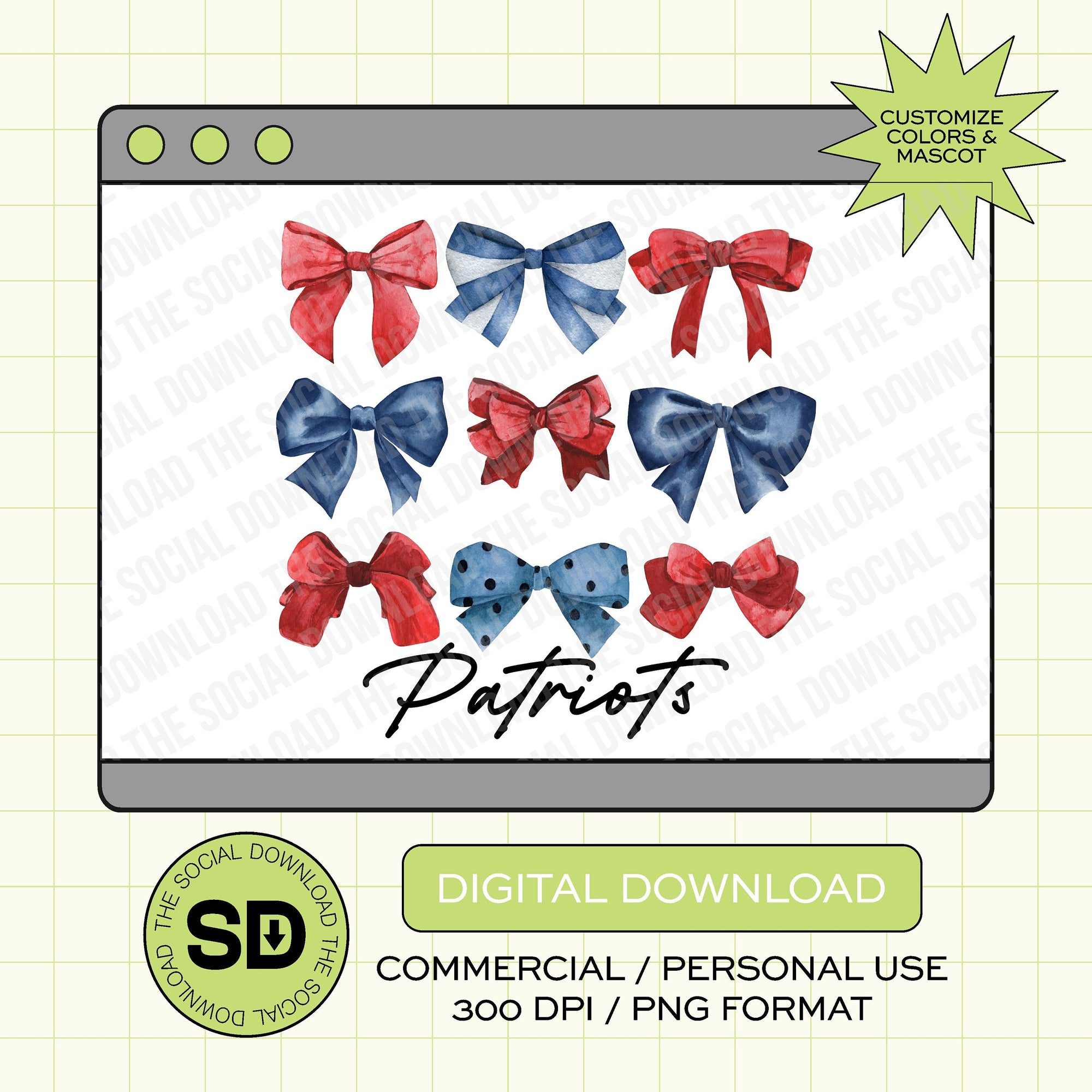 Spirit Watercolor Bows Custom School Spirit PNG File (SW1040)