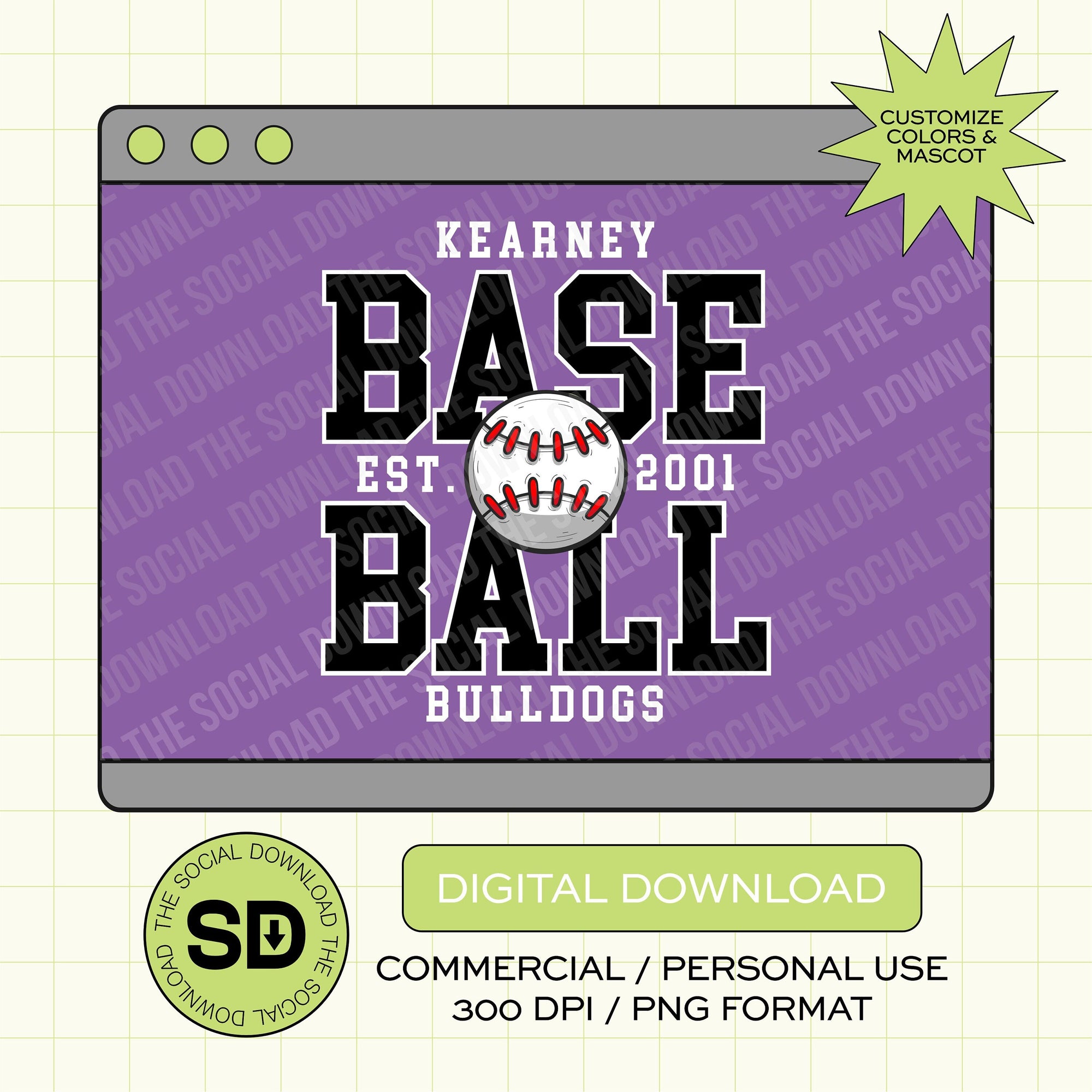 Two Line Baseball Custom PNG File (BB1016)