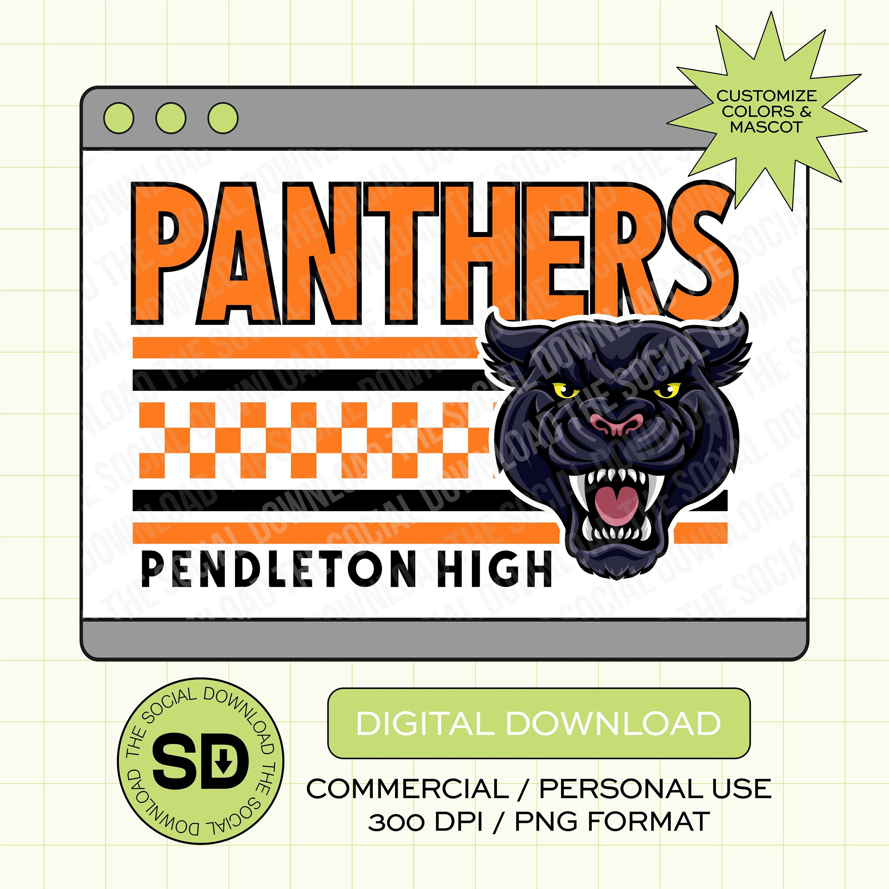 Checkered Mascot Custom School Spirit PNG File (SW1055)