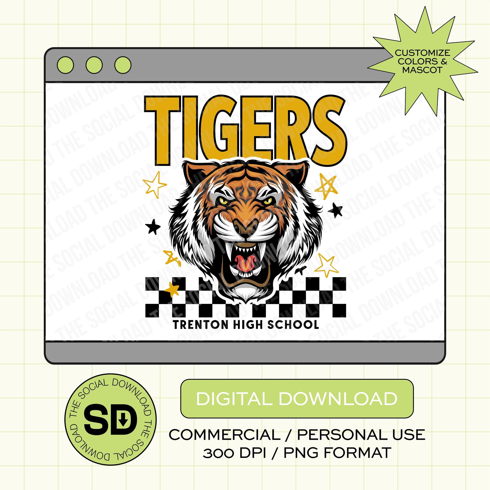 Checkered Star Mascot Custom School Spirit PNG File (SW1056)