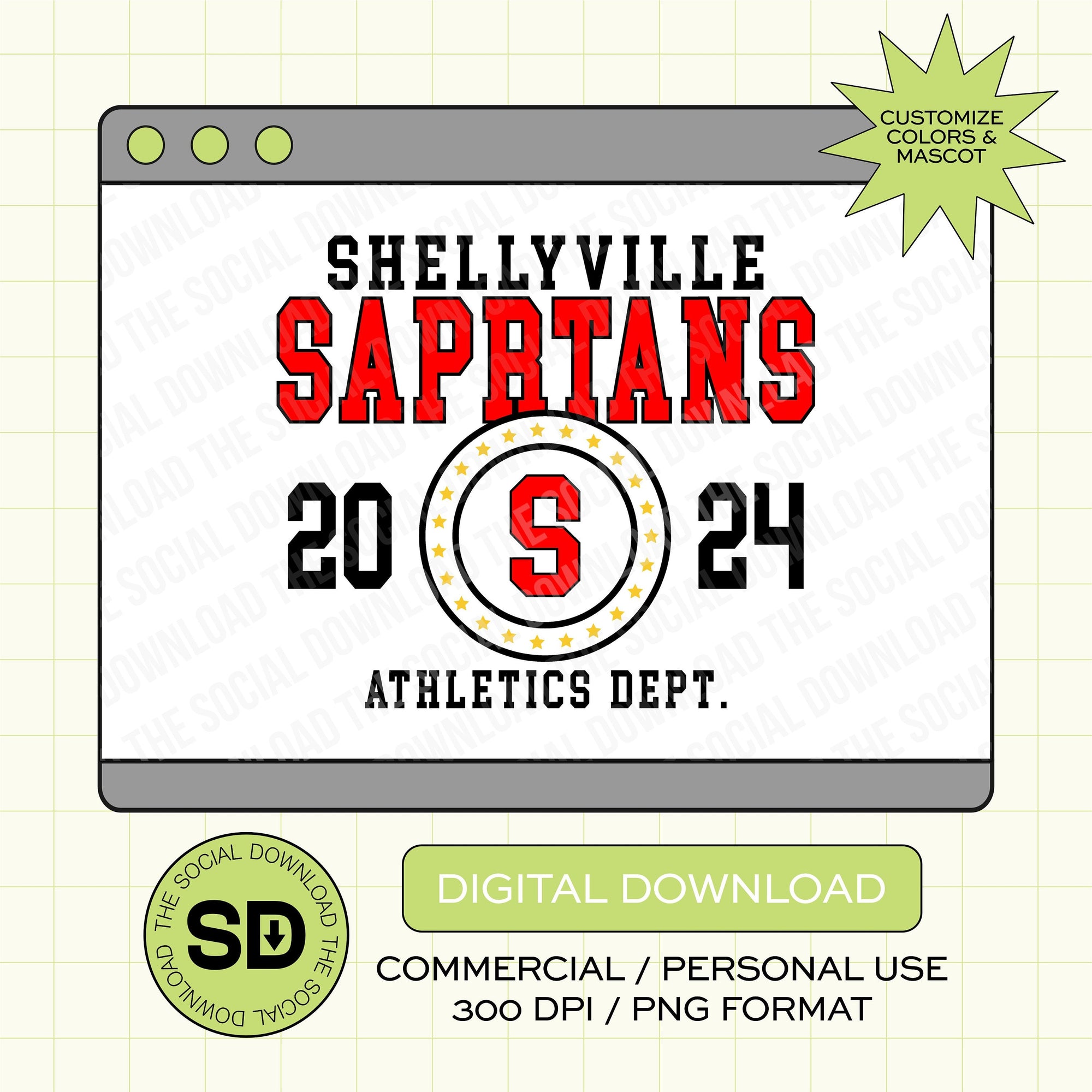 All Star Varsity Mascot Custom School Spirit PNG File (SW1030)