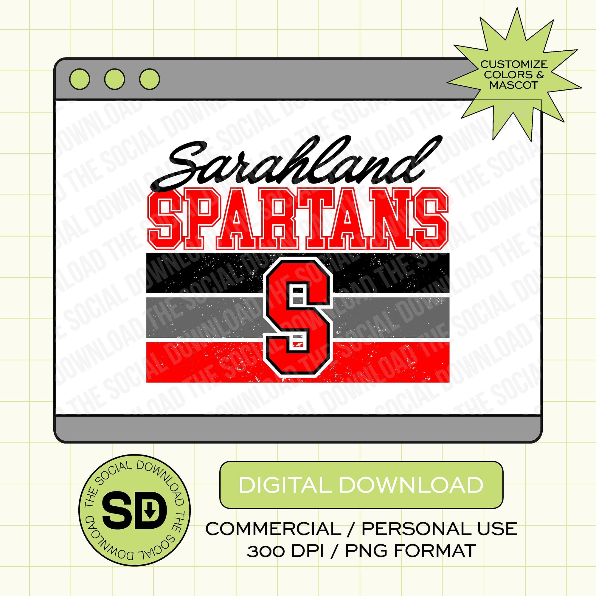 Distressed Team Stripes Custom School Spirit PNG File (SW1039)