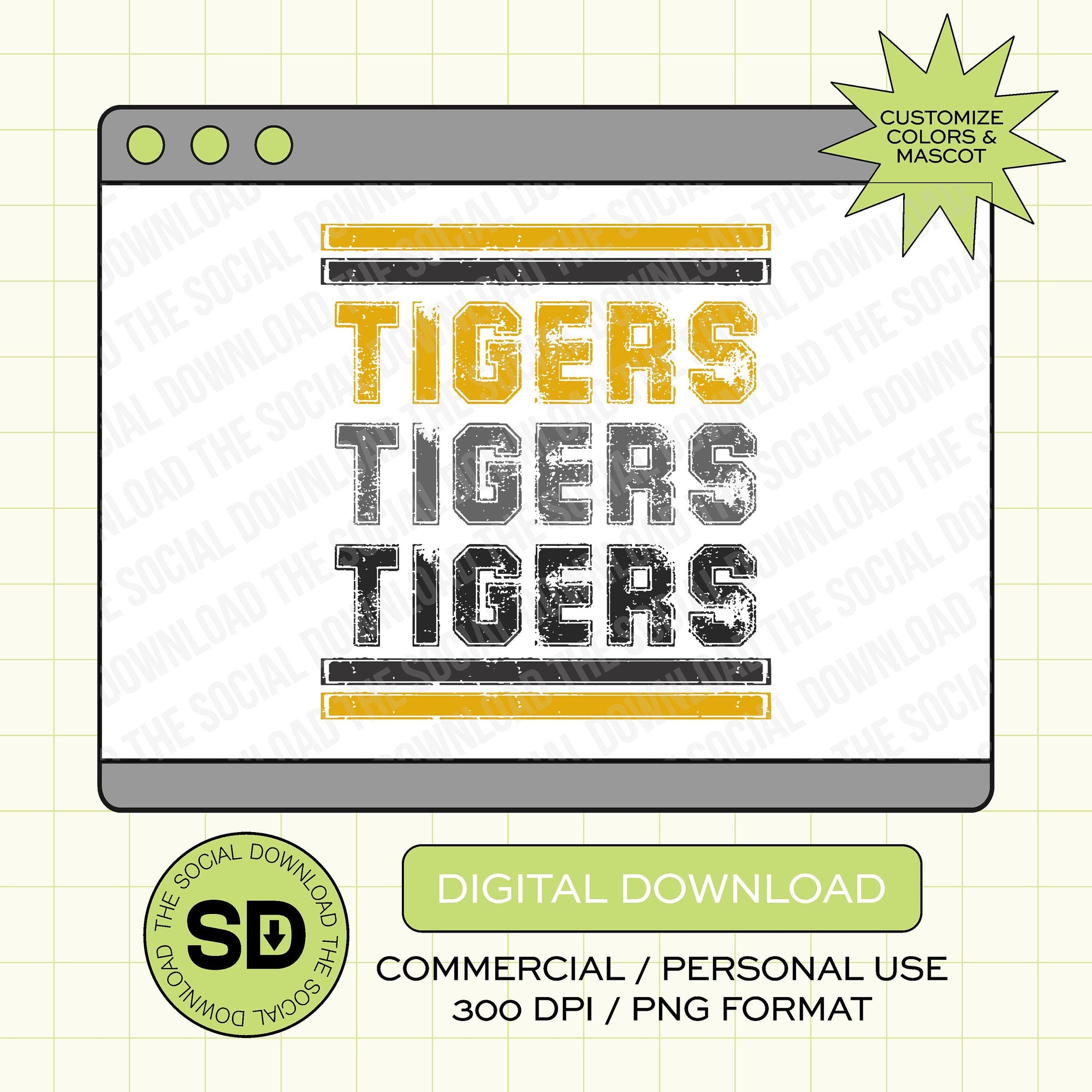 Vintage Spirit Stripes Custom School Spirit PNG File (SW1050)