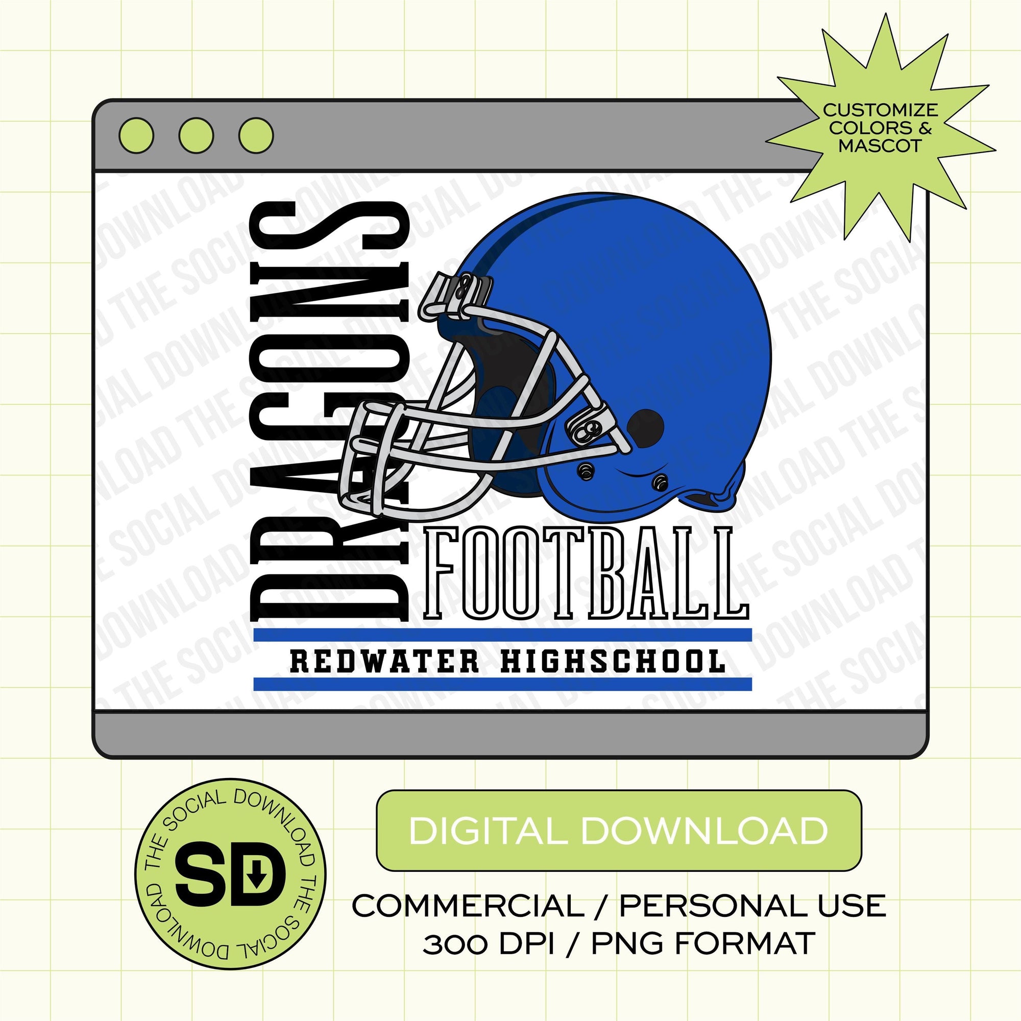 Retro Team Custom School Football PNG File (FB1010)