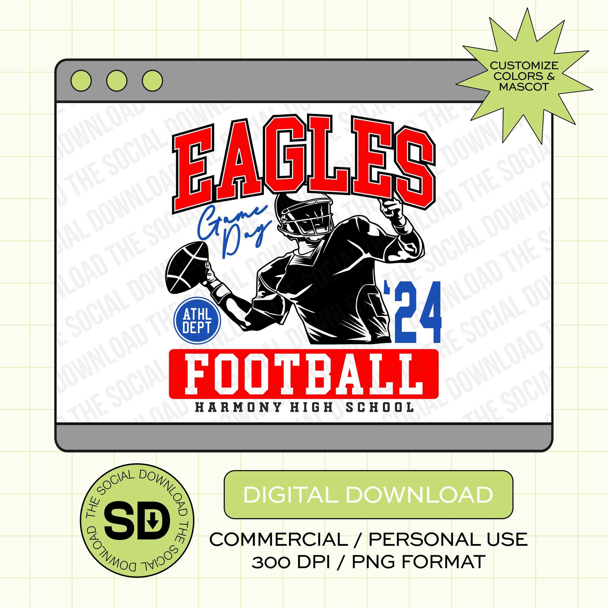 Retro Game Day Custom School Football PNG File (FB1011)