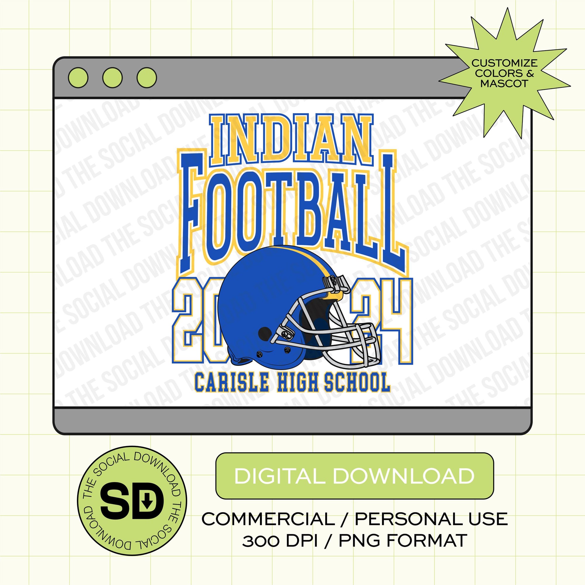 Old School Custom School Football PNG File (FB1012)