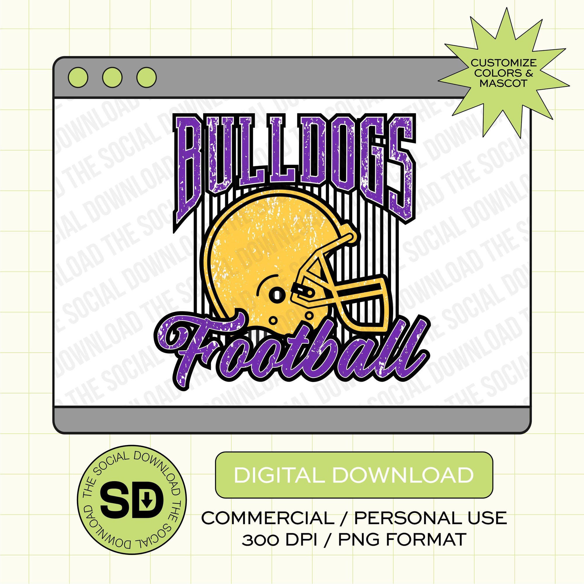 Vintage Stripes Custom School Football PNG File (FB1016)