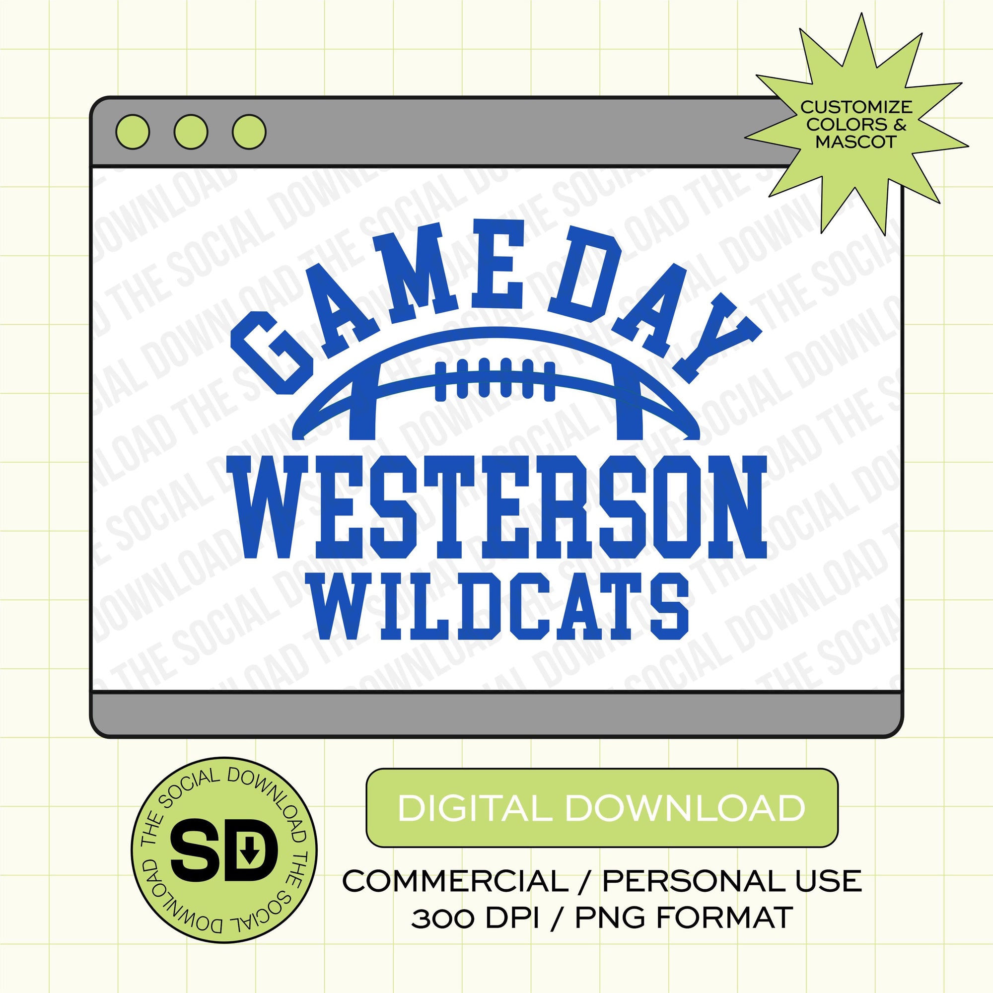 Game Day Custom School Football PNG File (FB1003)