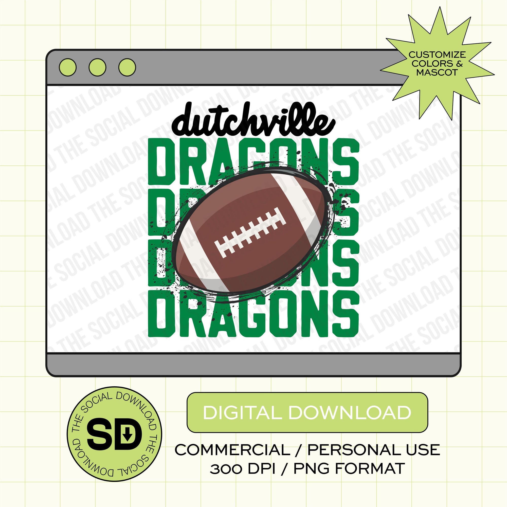 Splatter Football Custom School Football PNG File (FB1006)